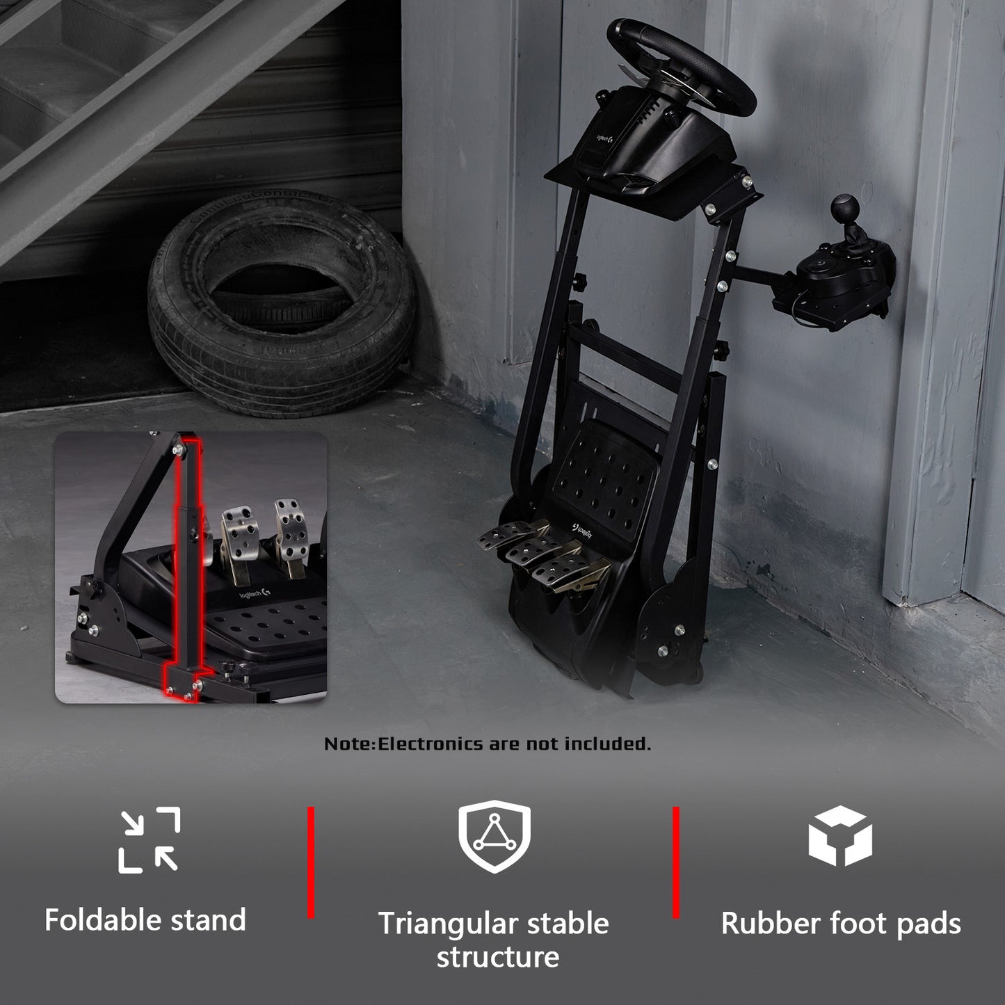 Dardoo G923 Racing Wheel Stand, Height Adjustable And Foldable Add Reinforcement Bars,Fit For Logitech Thrustmaster g27,g29,g920 Not Included Steering Wheel Pedal Shifter
