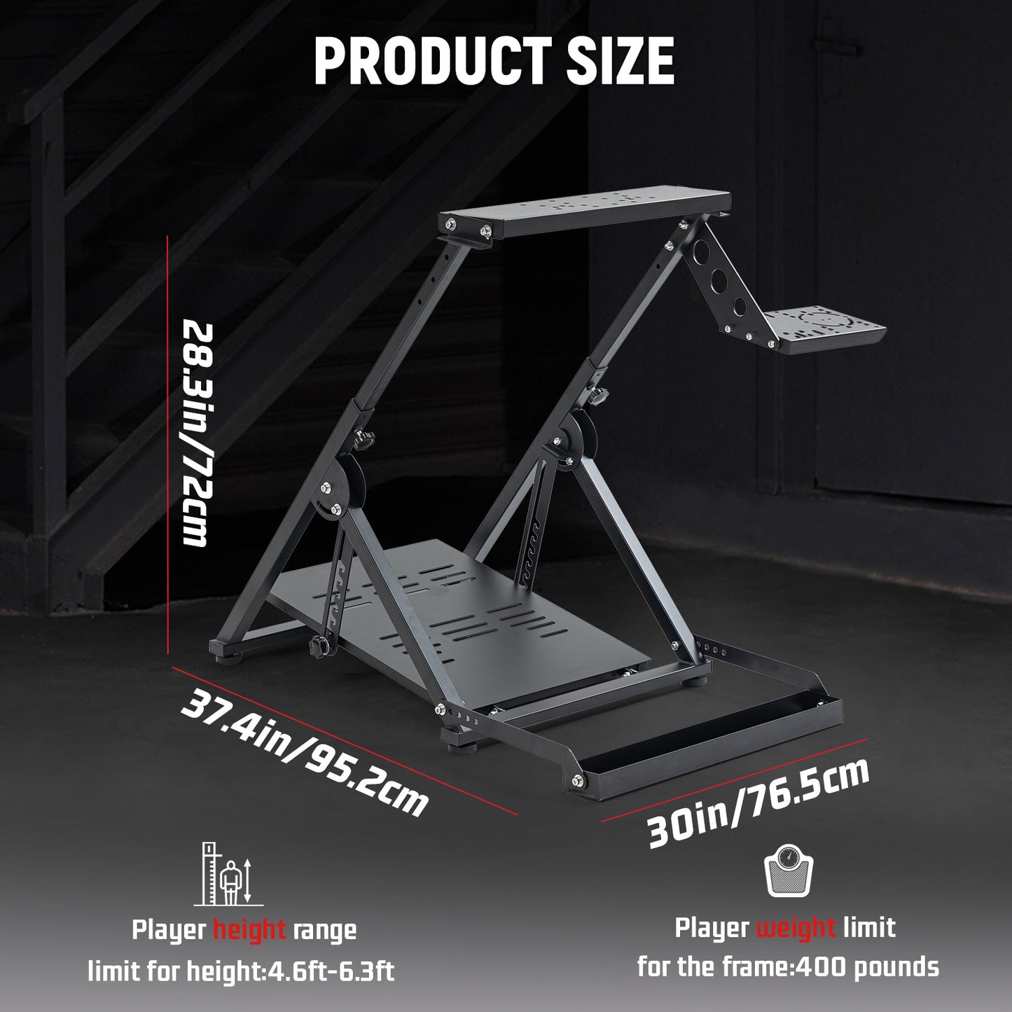 Dardoo Foldable Racing Steering Wheel Stand with Seat Slot Fit for Logitech G25 G27 G29 G920 G923 Thrustmaster T248X T248 T300RS T150T80 preinstalled Game Steering Wheel Stand Excluding Electronic
