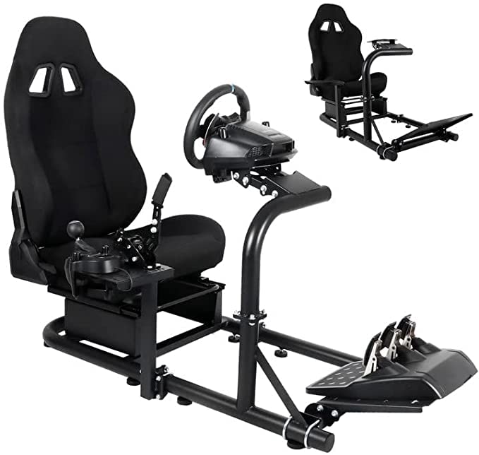 Dardoo Gaming Simulator Cockpit with Black Seat Fits for Logitech G25 G27 G29 G920 G923, Fanatec, Thrustmaster T300RS T500R, Not Include Steering Wheel, Pedal and Handbrake