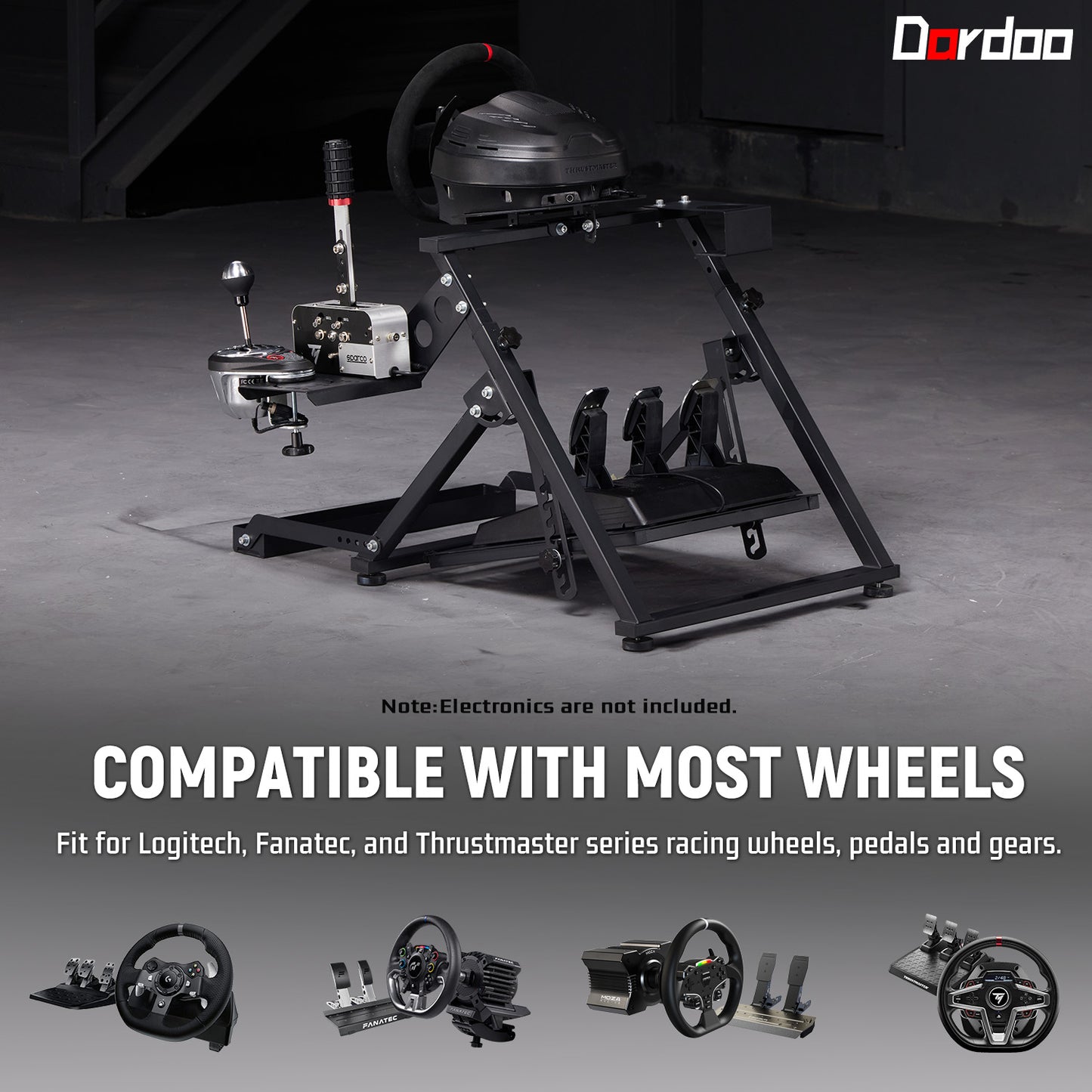 Dardoo Foldable Racing Steering Wheel Stand with Seat Slot Fit for Logitech G25 G27 G29 G920 G923 Thrustmaster T248X T248 T300RS T150T80 preinstalled Game Steering Wheel Stand Excluding Electronic