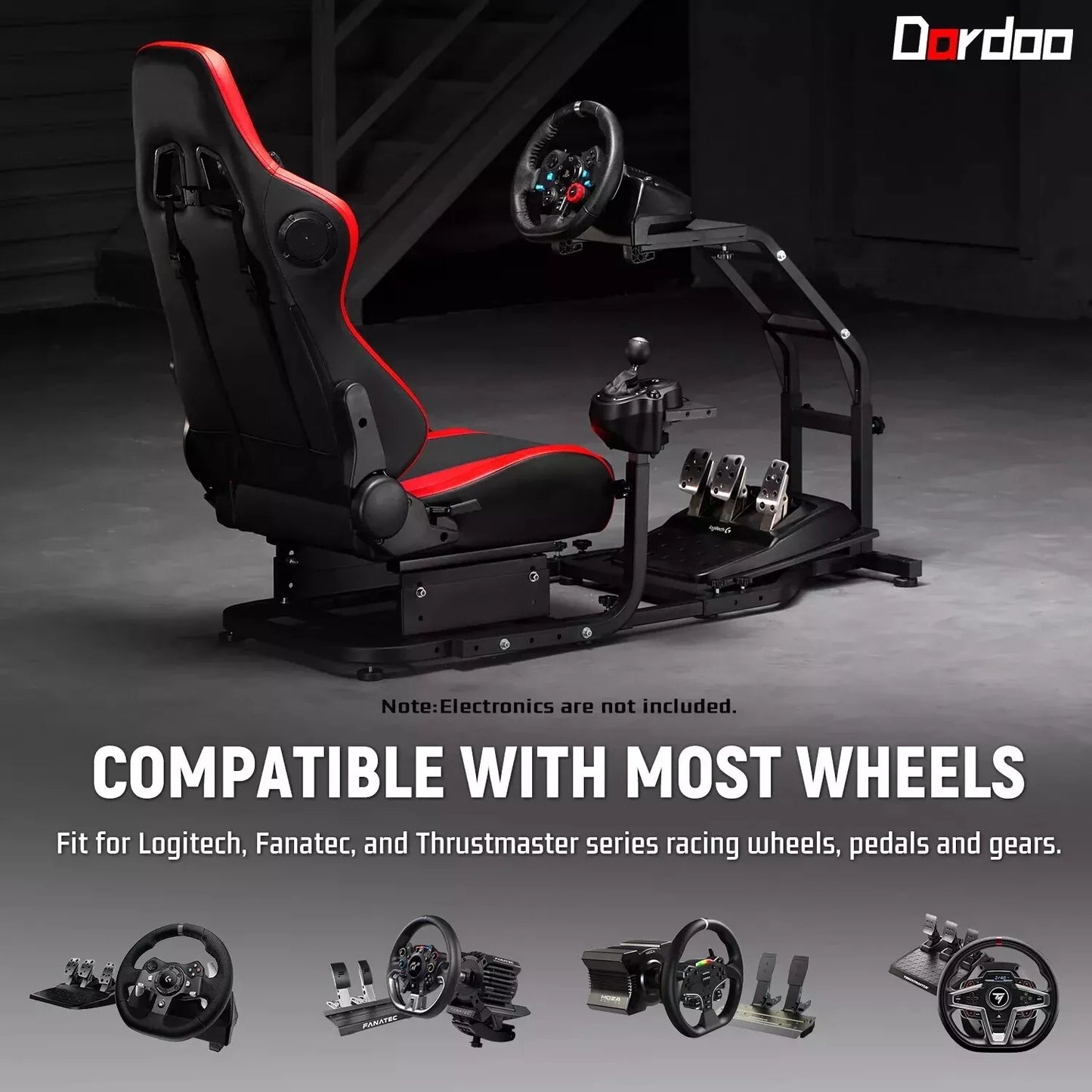 Dardoo Adjustable Gaming Sim Cockpit With Red Seat Fits for Logitech G29 G920 G923 Thrustmaster T300 Racing Steering Wheel Stand, Not Including Steering Wheel, Pedal and Handbrake