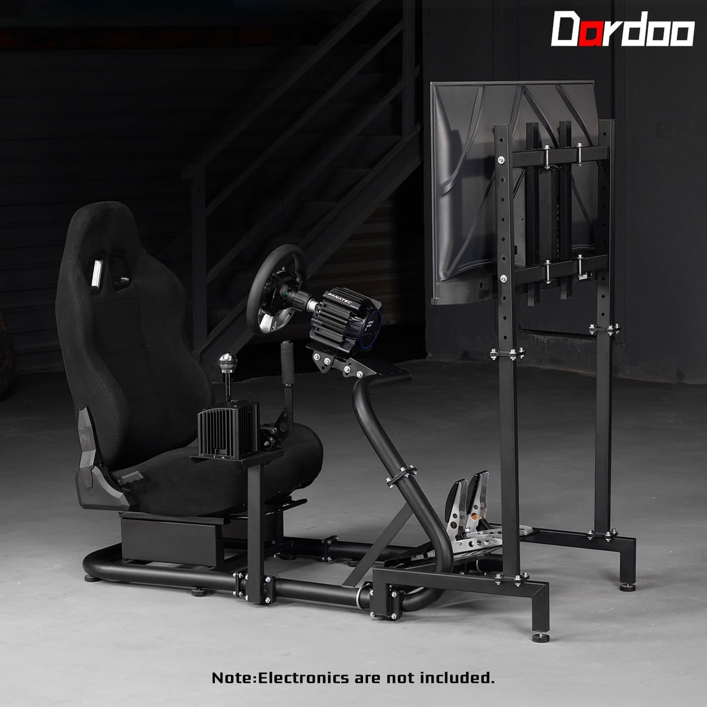 Dardoo Racing Sim Cockpit with Monitor Stand Seat wheel stand Adjustable Compatible with All Logitech G29 G920, Thrustmaster Xbox, Includes only Cockpit,Black Seat and Monitor Stand(75+56)