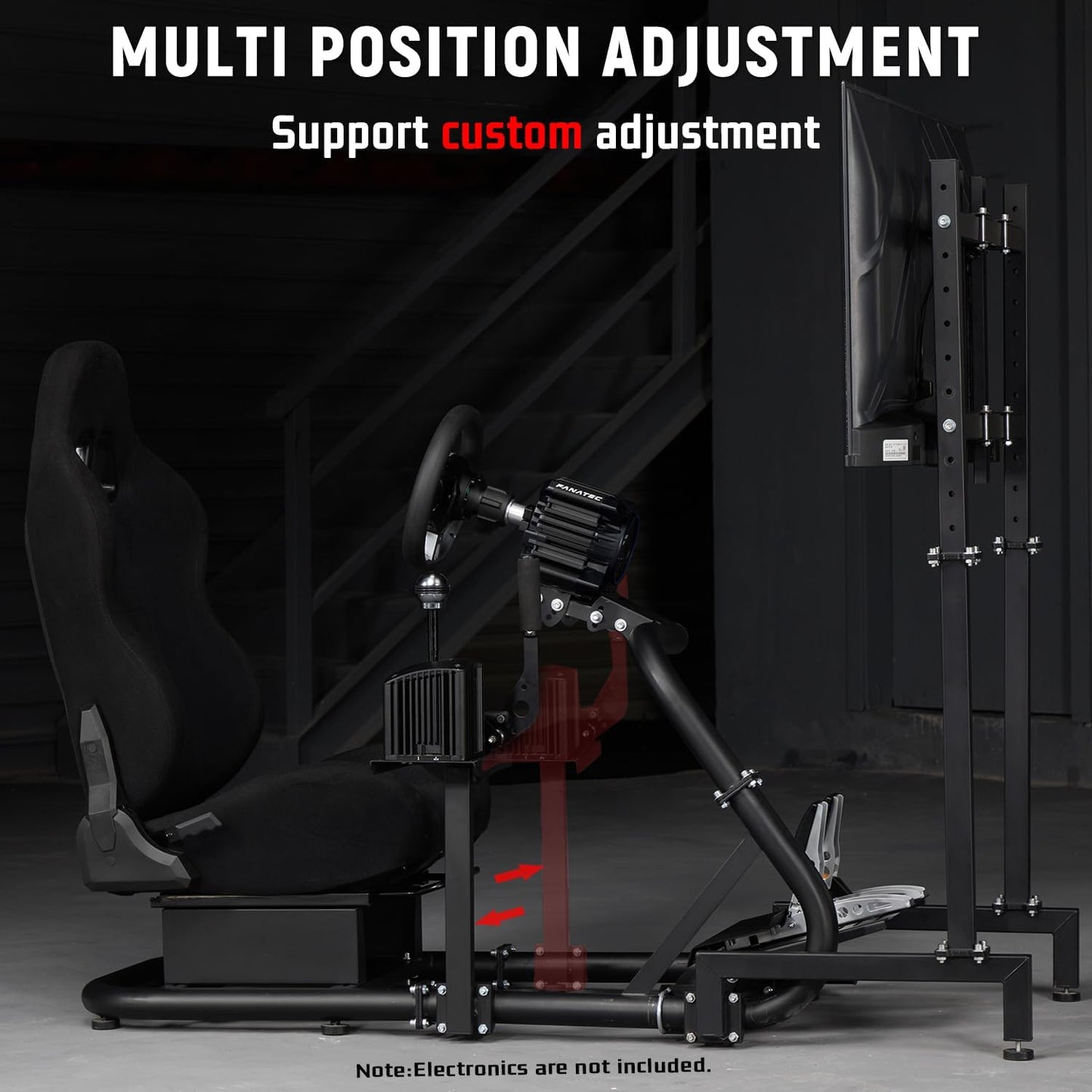 Dardoo Racing Sim Cockpit with Monitor Stand Seat wheel stand Adjustable Compatible with All Logitech G29 G920, Thrustmaster Xbox, Includes only Cockpit,Black Seat and Monitor Stand(75+56)