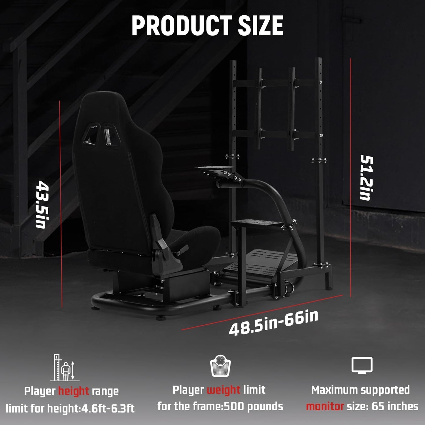 Dardoo Racing Sim Cockpit with Monitor Stand Seat wheel stand Adjustable Compatible with All Logitech G29 G920, Thrustmaster Xbox, Includes only Cockpit,Black Seat and Monitor Stand(75+56)