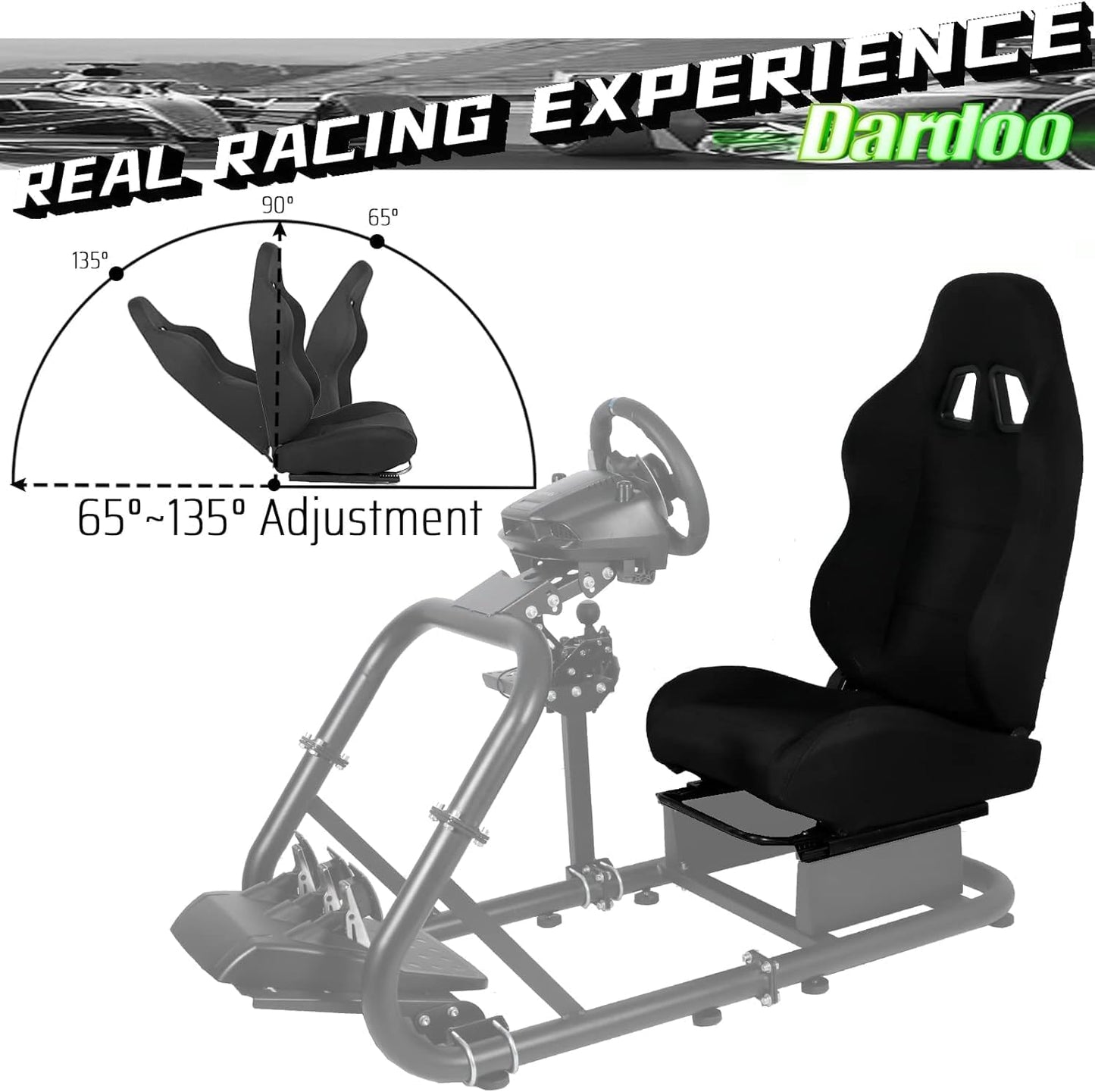 Dardoo Racing Gaming Simulator Cockpit Frame Seat with Adjustable Double Slide Adapt Gaming Simulator Cockpit Racing Wheel Stand Chair Video Game Chairs Black