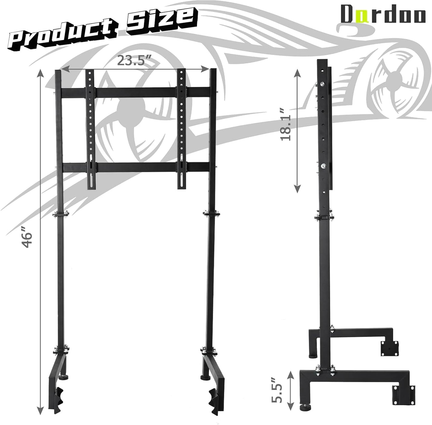 Dardoo Monitor Mount Vertical, Freestanding Monitor Mount, Fully Adjustable, with Large Screen Monitor, 24 27 19 30 Inch Monitor, Steering Wheel, Shifter, Pedals,Seat and Racing Frame Not Included