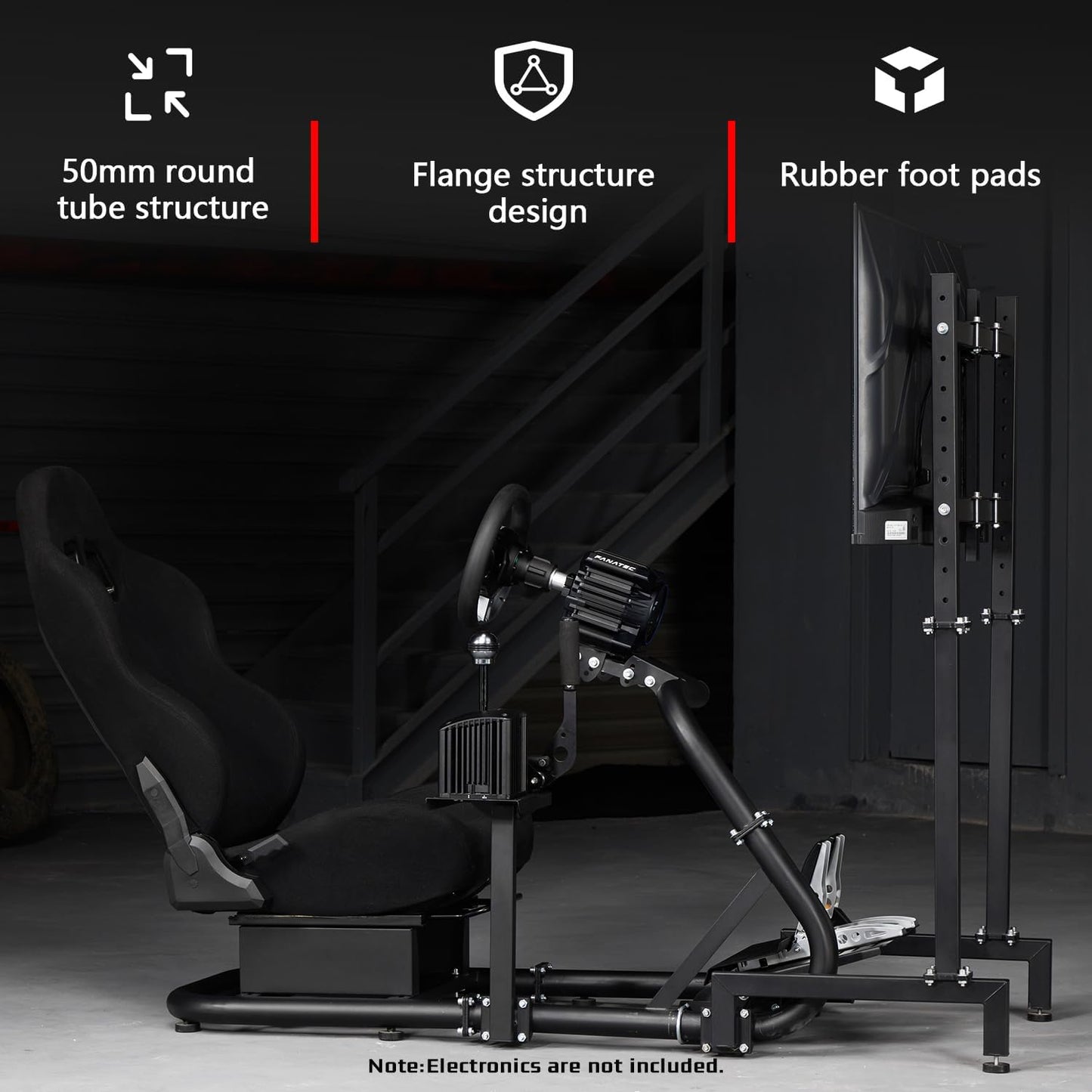 Dardoo Racing Sim Cockpit with Monitor Stand Seat wheel stand Adjustable Compatible with All Logitech G29 G920, Thrustmaster Xbox, Includes only Cockpit,Black Seat and Monitor Stand(75+56)