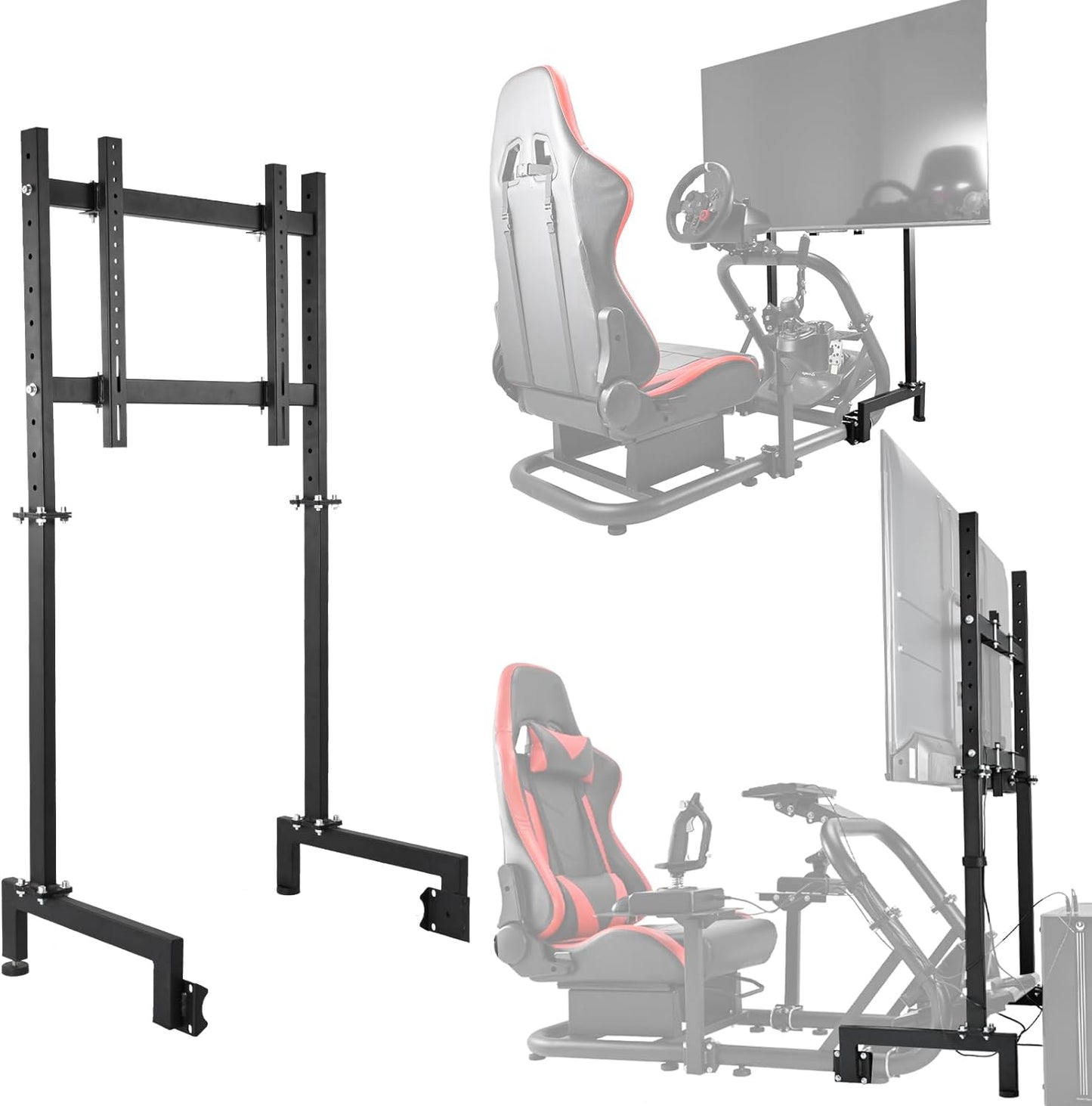 Dardoo Monitor Mount Vertical, Freestanding Monitor Mount, Fully Adjustable, with Large Screen Monitor, 24 27 19 30 Inch Monitor, Steering Wheel, Shifter, Pedals,Seat and Racing Frame Not Included