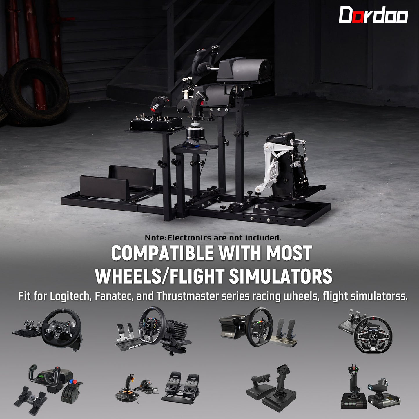 Dardoo Flighting Simulator Cockpit Multifunctional compatible with HOTAS Warthog, G Saitek, Logitech G920 G923 T80 T150, Wheel Stand Not Including Wheel, Pedal, Handbrake, Throttle, Joystick and Seat