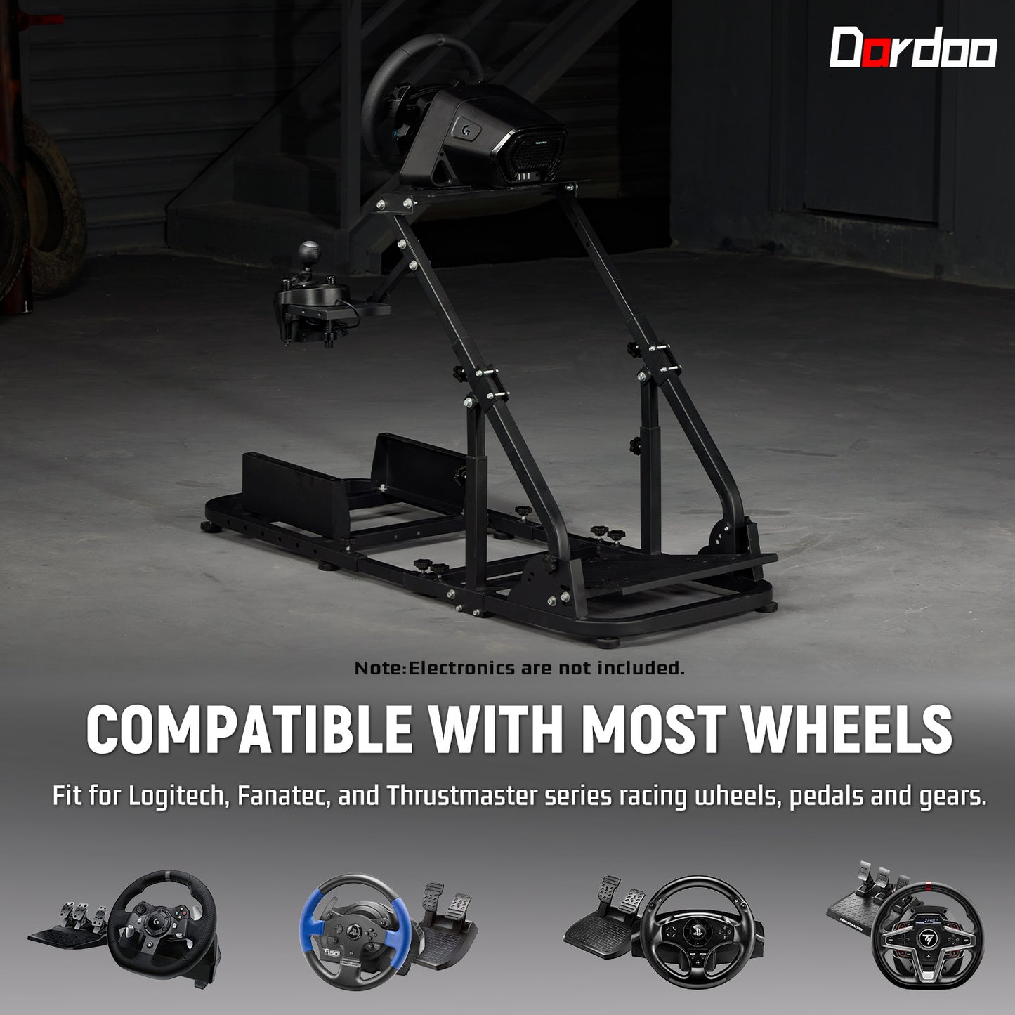 Dardoo Racing Simulator Cockpit For Alloy Steel Racing Wheel Stand Compatible for T500,T30,T300RS, FANTEC, LogitechG29,G92,G923 Steering Wheel Stand shifter Wheel and Pedal are Not Included