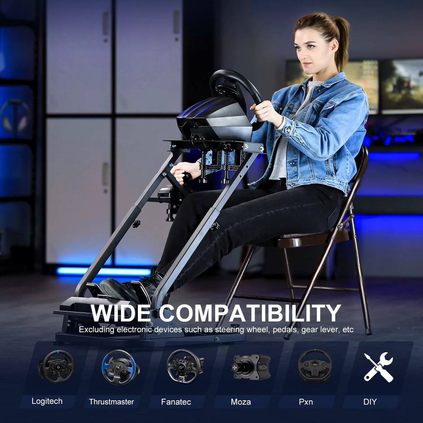 Dardoo Foldable Racing Wheel Stand Fit for Logitech G920,G29,G25,G923, Thrustmaster T80 T150 TX F430, Fanatec, Adjustable Steering Wheel Platform, not Included Wheel and Pedals, Shifter