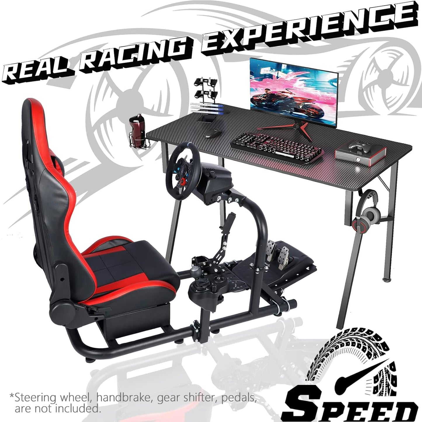 Dardoo Gaming Simulator Cockpit with Red Seat for Logitech G25 G27 G29 G920 G923, Fanatec, Thrustmaster T300RS T500R, Not Include Steering Wheel, Pedal and Handbrake