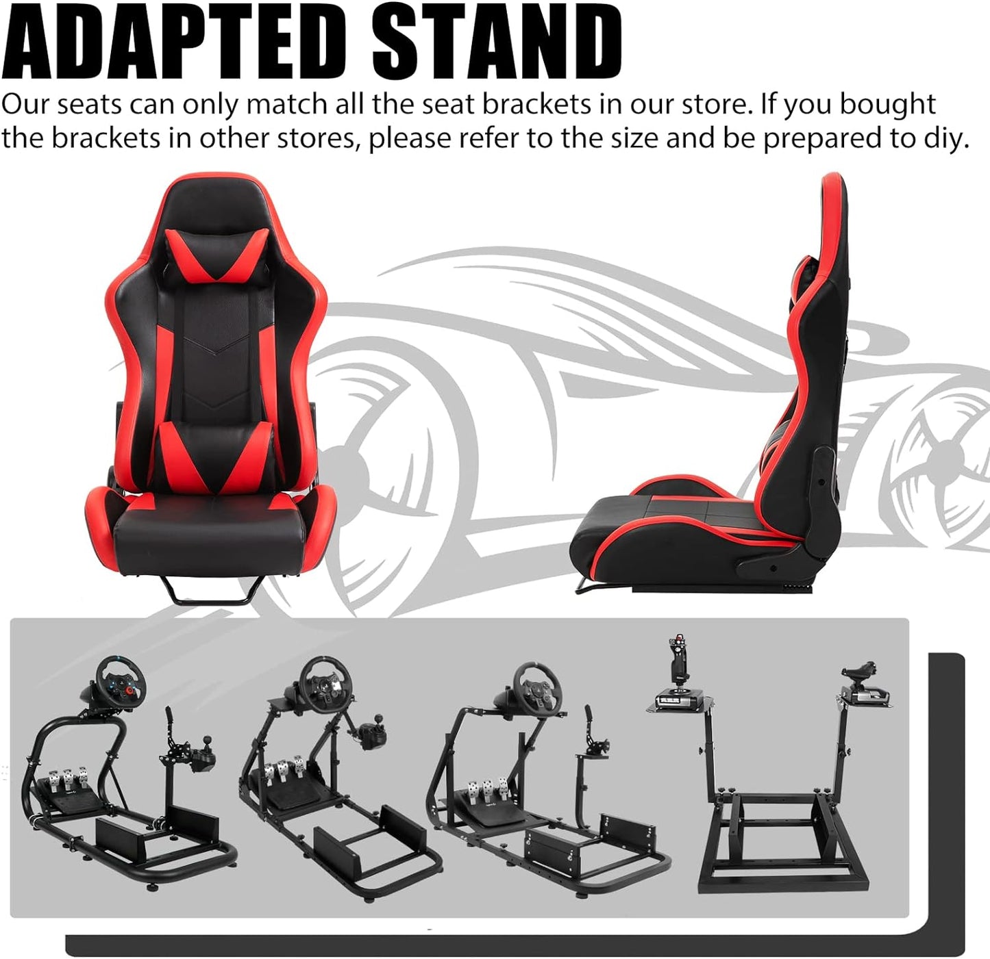 Dardoo Racing Gaming Bucket Seat with Adjustable Double Slide Adapt Racing Simulator Cockpit Racing Wheel Stand Chair Video Game Chairs Sim Chair Red