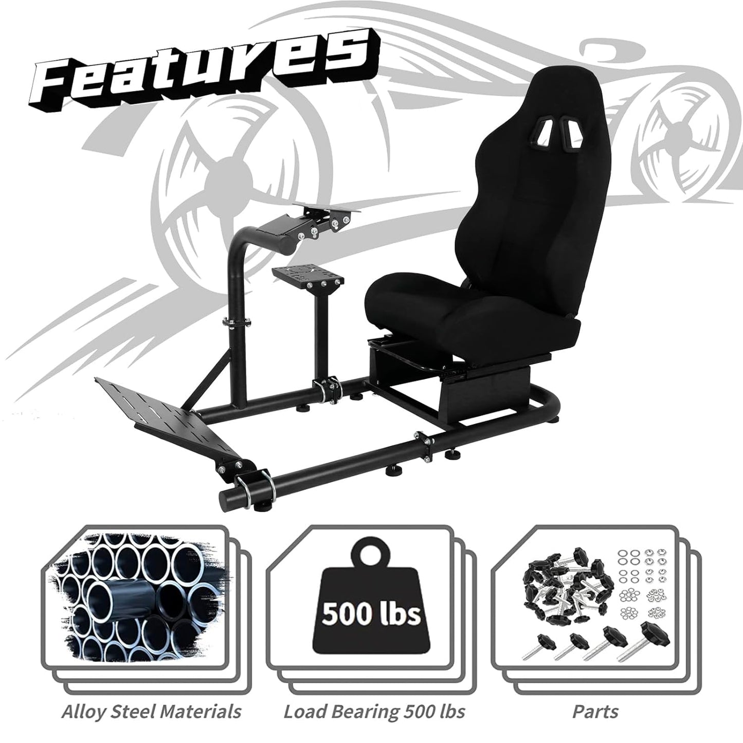 Dardoo Gaming Simulator Cockpit with Black Seat Fits for Logitech G25 G27 G29 G920 G923, Fanatec, Thrustmaster T300RS T500R, Not Include Steering Wheel, Pedal and Handbrake