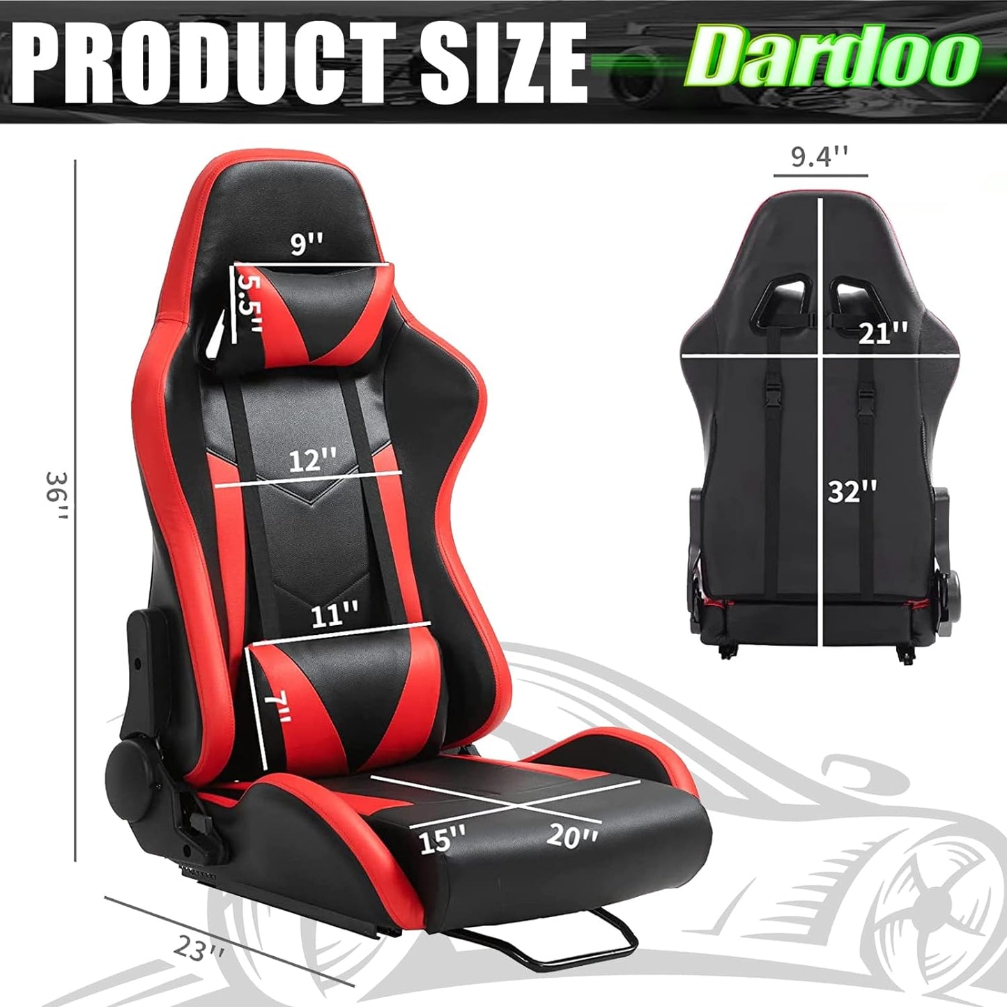 Dardoo Racing Gaming Bucket Seat with Adjustable Double Slide Adapt Racing Simulator Cockpit Racing Wheel Stand Chair Video Game Chairs Sim Chair Red