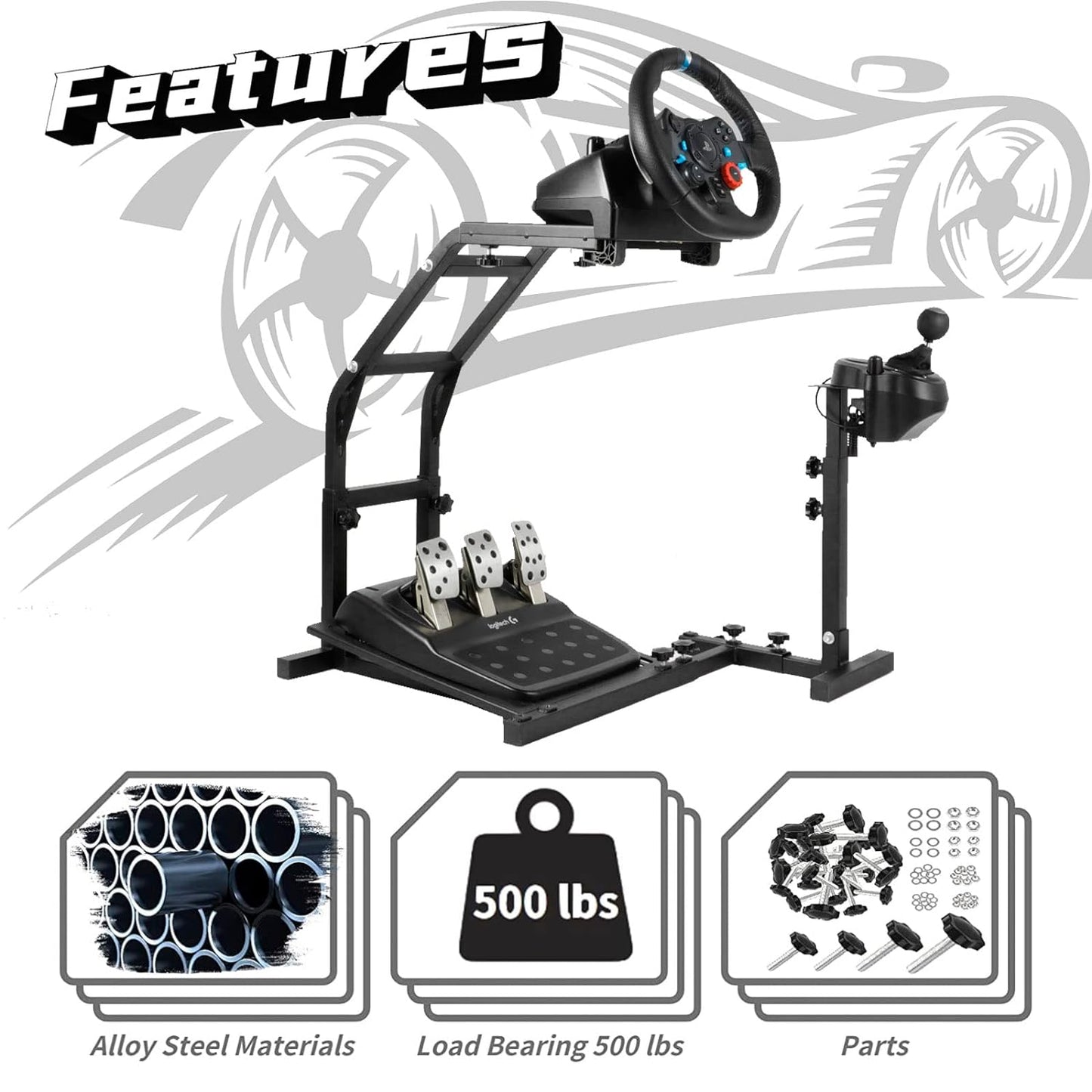 Dardoo Racing Wheel Stand Frame Compatible with Logitech G27 G29 G920 G923, Fanatec, Thrustmaster T300RS TXRW_Base for PS4 Xbox PC Simulator Cockpit Not Include Pedals,Wheel and Shifter