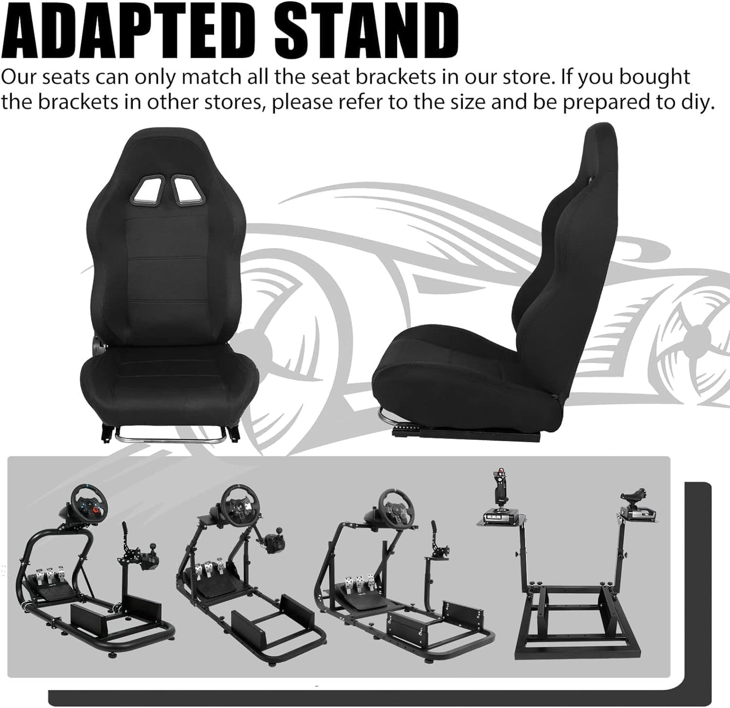 Dardoo Racing Gaming Simulator Cockpit Frame Seat with Adjustable Double Slide Adapt Gaming Simulator Cockpit Racing Wheel Stand Chair Video Game Chairs Black