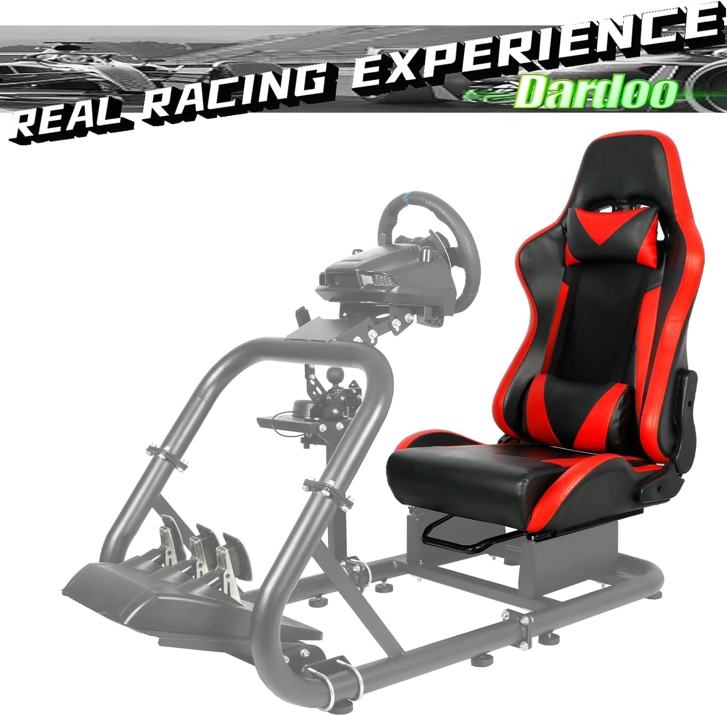 Dardoo Racing Gaming Bucket Seat with Adjustable Double Slide Adapt Racing Simulator Cockpit Racing Wheel Stand Chair Video Game Chairs Sim Chair Red