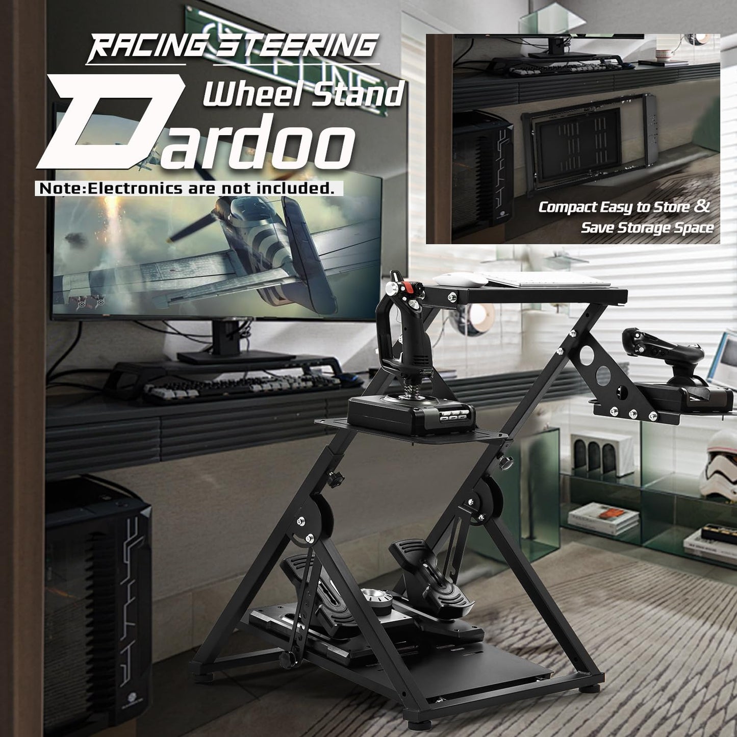 Dardoo Foldable Flight Simulation Stand Fit for Logitech G25 G27 G29 G920 G923 Thrustmaster T248X T248 T300RS T150 T80 Adjustable preinstalled Game Steering Wheel Stand Excluding Electronic Devices