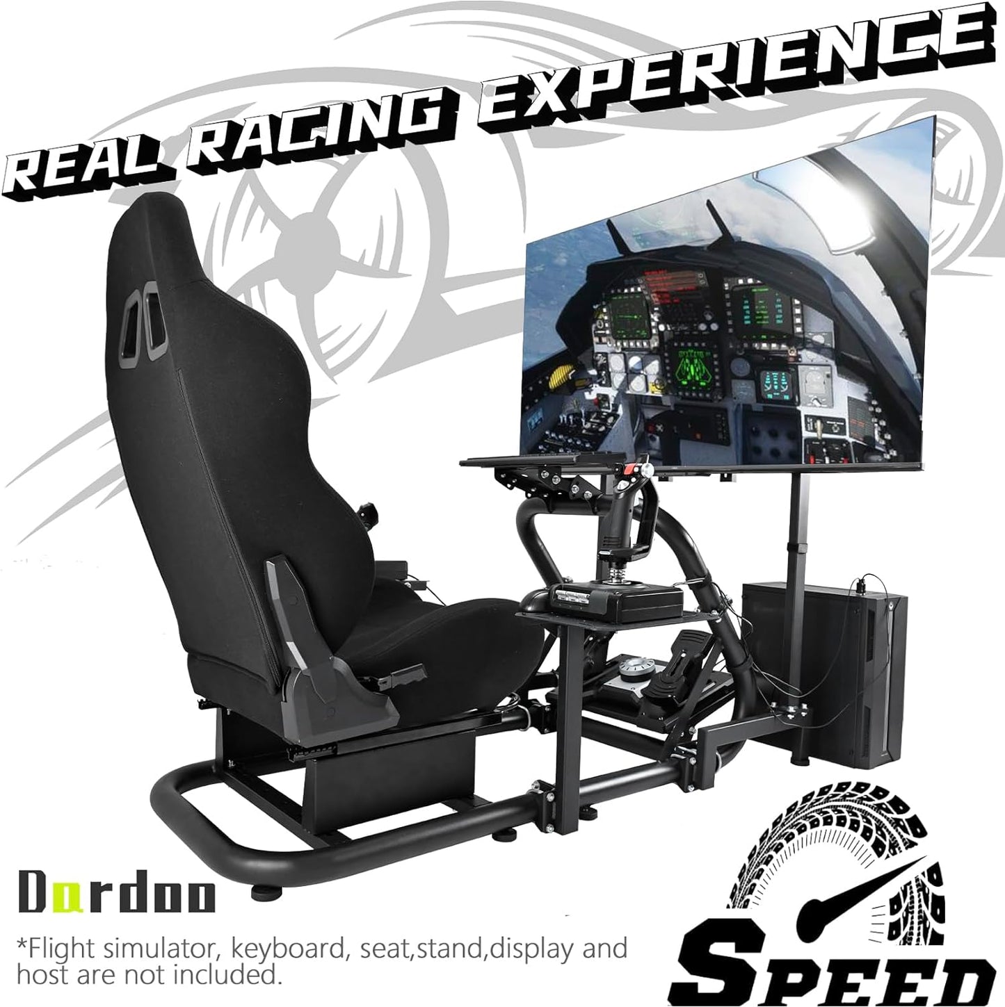 Dardoo Monitor Mount Vertical, Freestanding Monitor Mount, Fully Adjustable, with Large Screen Monitor, 24 27 19 30 Inch Monitor, Steering Wheel, Shifter, Pedals,Seat and Racing Frame Not Included
