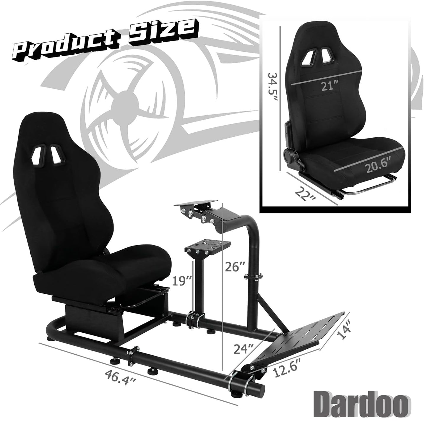 Dardoo Gaming Simulator Cockpit with Black Seat Fits for Logitech G25 G27 G29 G920 G923, Fanatec, Thrustmaster T300RS T500R, Not Include Steering Wheel, Pedal and Handbrake