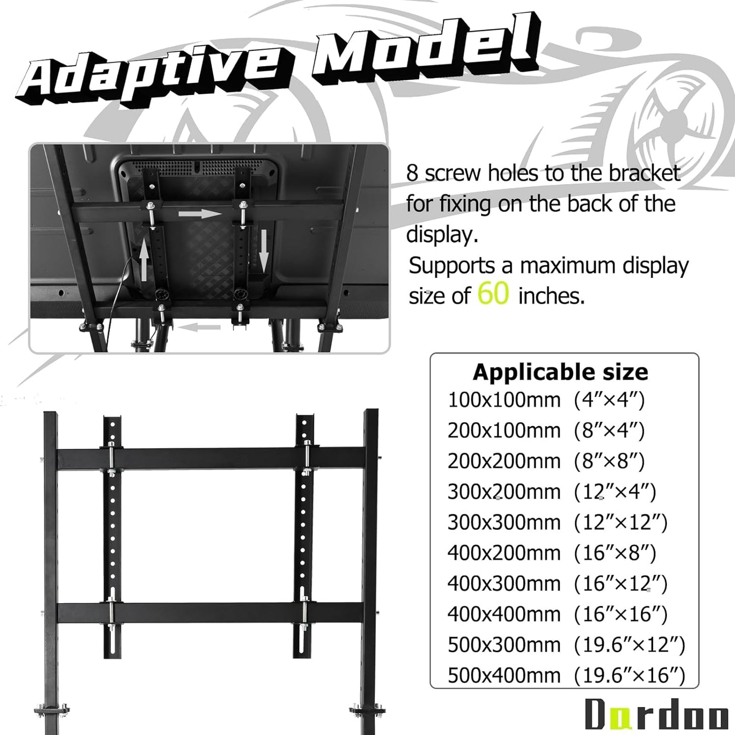 Dardoo Monitor Mount Vertical, Freestanding Monitor Mount, Fully Adjustable, with Large Screen Monitor, 24 27 19 30 Inch Monitor, Steering Wheel, Shifter, Pedals,Seat and Racing Frame Not Included