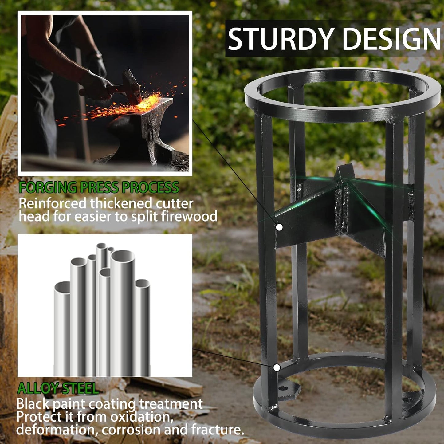 Dardoo Log Splitter Wood Splitter Firewood Splitter, 9" Manual Log Splitting With Square tube Made from Alloy Steel Point for Outdoor Indoor