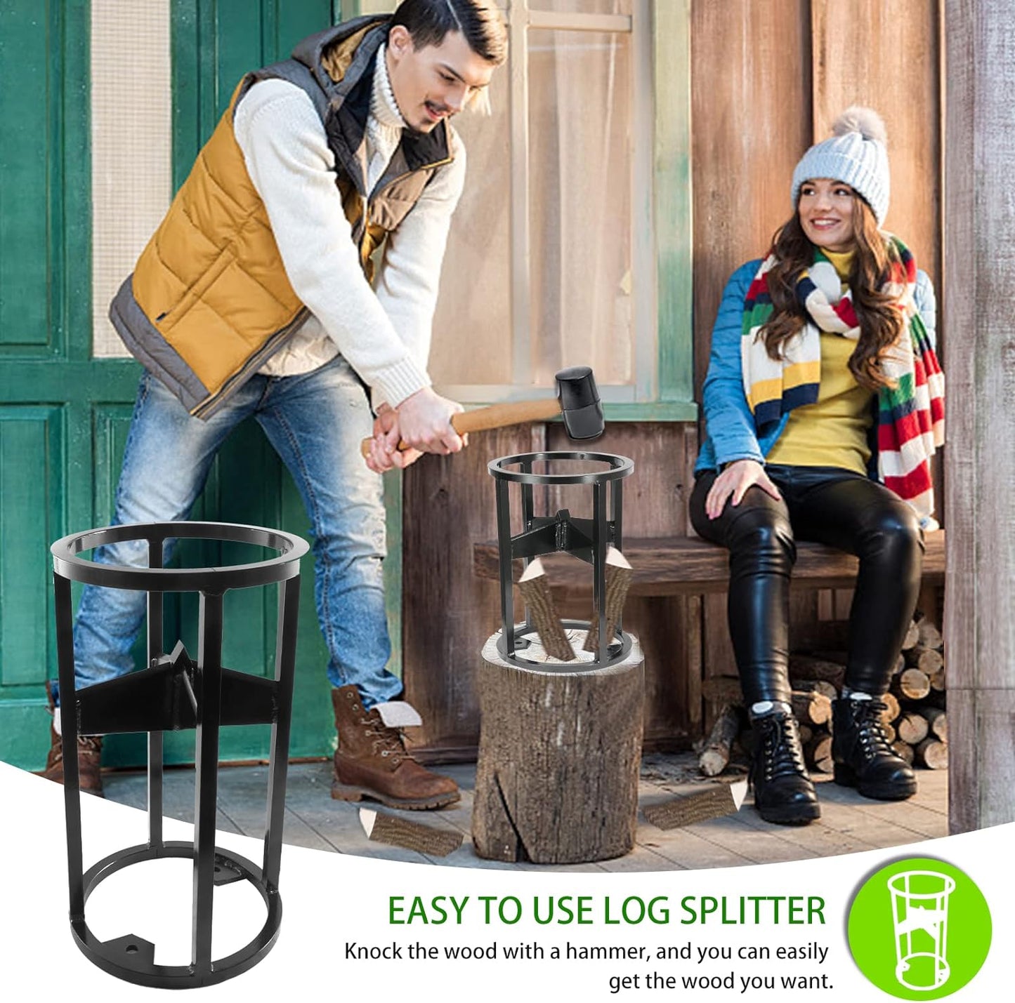 Dardoo Log Splitter Wood Splitter Firewood Splitter, 9" Manual Log Splitting With Square tube Made from Alloy Steel Point for Outdoor Indoor