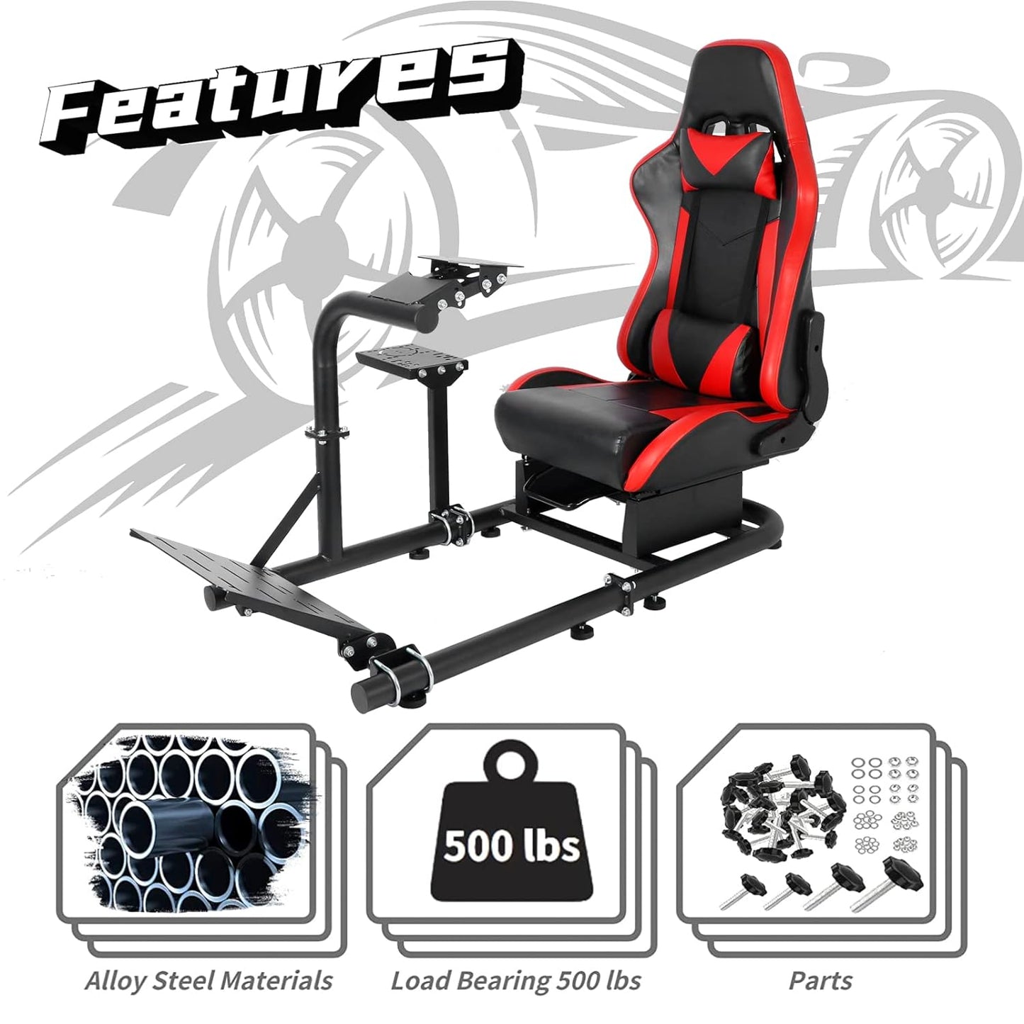 Dardoo Gaming Simulator Cockpit with Red Seat for Logitech G25 G27 G29 G920 G923, Fanatec, Thrustmaster T300RS T500R, Not Include Steering Wheel, Pedal and Handbrake