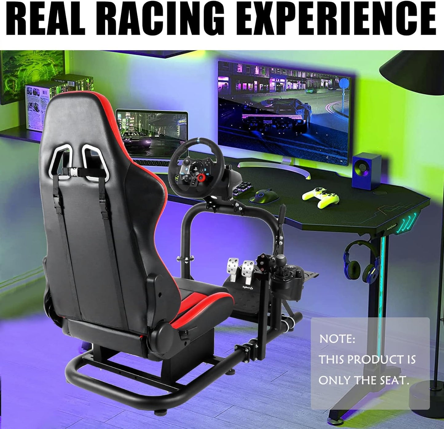 Dardoo Racing Gaming Bucket Seat with Adjustable Double Slide Adapt Racing Simulator Cockpit Racing Wheel Stand Chair Video Game Chairs Sim Chair Red