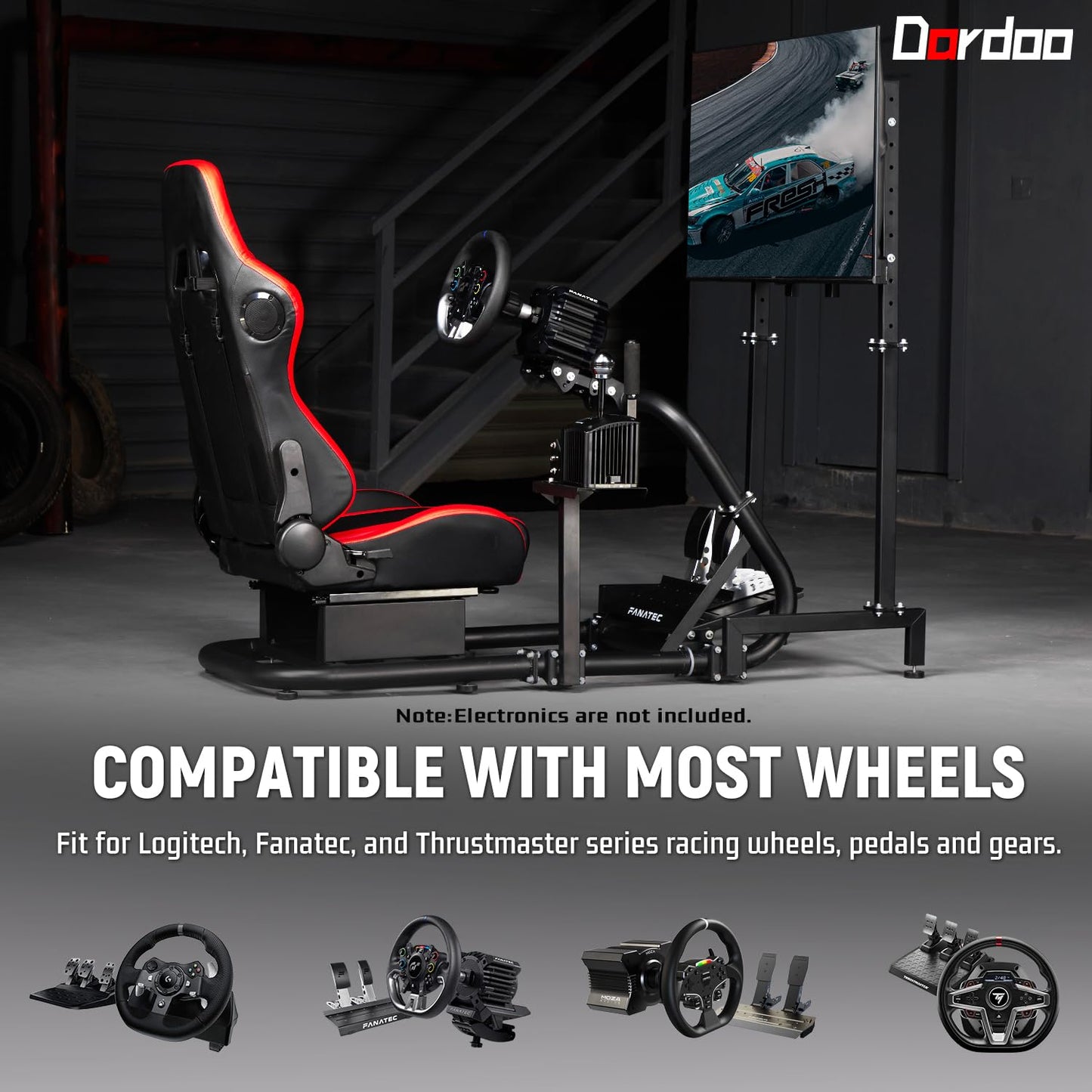Dardoo G920 Racing Sim Cockpit with Monitor Stand & BlackSeat Compatible with All Logitech G29 G920, Thrustmaster Xbox, PS4, PC, Includes only Cockpit, Seat and Monitor Stand(75+54)