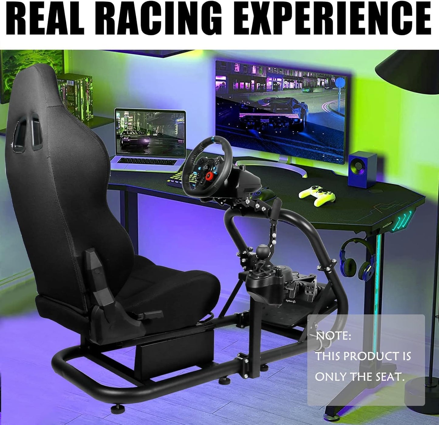 Dardoo Racing Gaming Simulator Cockpit Frame Seat with Adjustable Double Slide Adapt Gaming Simulator Cockpit Racing Wheel Stand Chair Video Game Chairs Black