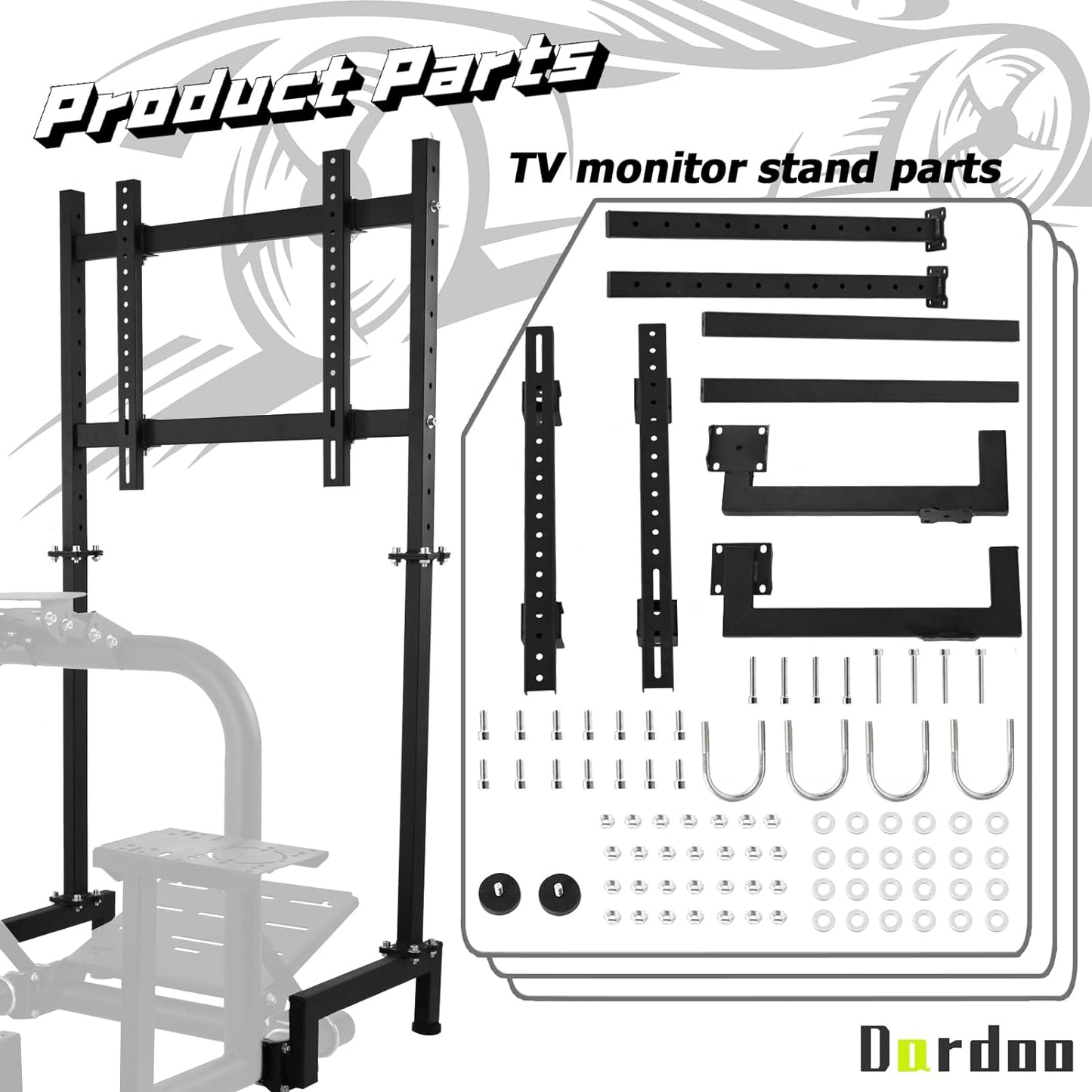 Dardoo Monitor Mount Vertical, Freestanding Monitor Mount, Fully Adjustable, with Large Screen Monitor, 24 27 19 30 Inch Monitor, Steering Wheel, Shifter, Pedals,Seat and Racing Frame Not Included