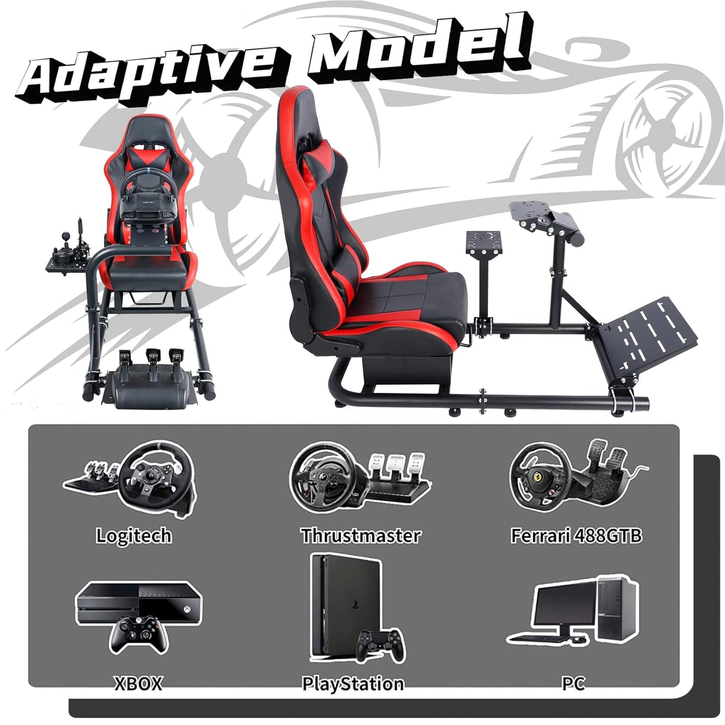 Dardoo Gaming Simulator Cockpit with Red Seat for Logitech G25 G27 G29 G920 G923, Fanatec, Thrustmaster T300RS T500R, Not Include Steering Wheel, Pedal and Handbrake