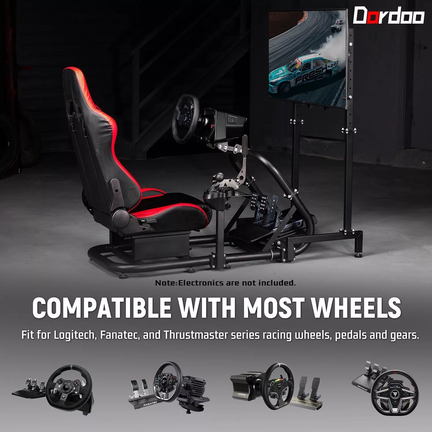 Dardoo Sim Racing Cockpit with TV Stand Seat Fit Logitech G29 g920 Thrustmaster