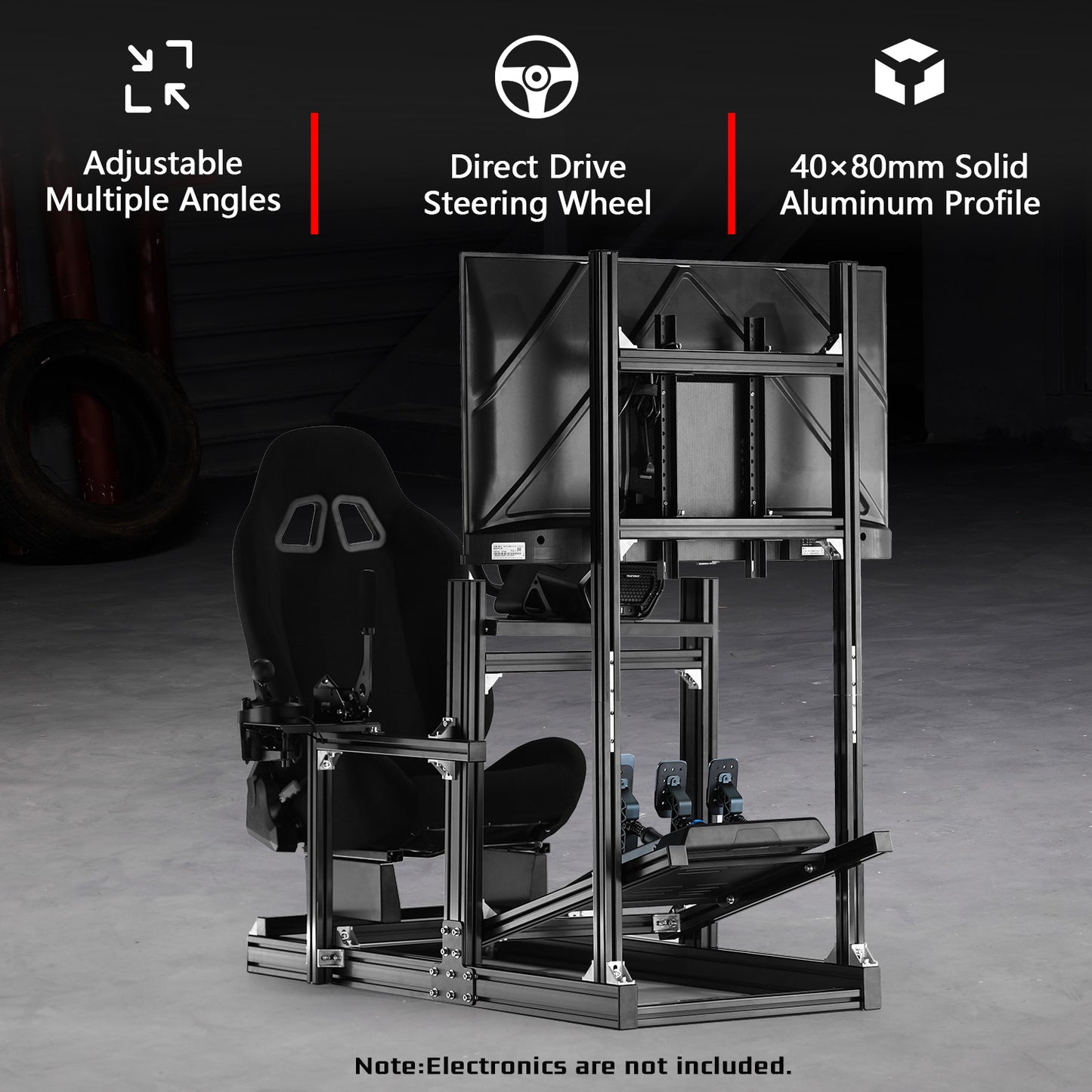 Dardoo 4080 Aluminum Profile Racing Sim Cockpit with Black Seat and Monitor stand, Ultra Strength & Rigidity, Fit for Logitech,Thrustmaster, Fanatec G29 G923 T248, Not Include Steering Wheel,Pedals,Handbrake