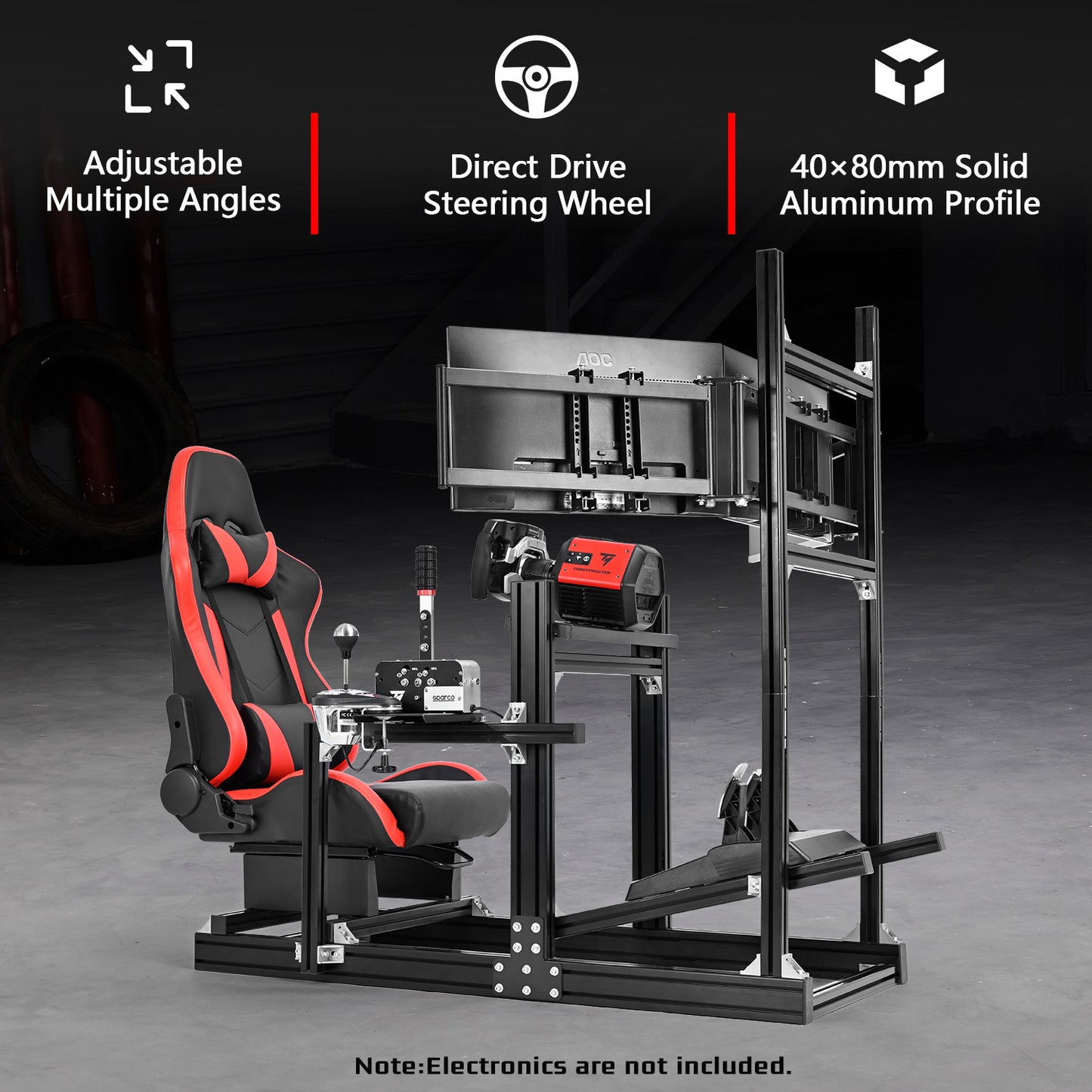 Dardoo 4080 Aluminium Profile Racing Sim Cockpit with Red Seat and Triple Monitor Stand, Fully Adjustability, Fit for Logitech,Thrustmaster, Fanatec G29 G923 T248, Not Include Steering Wheel,Pedals,Handbrake