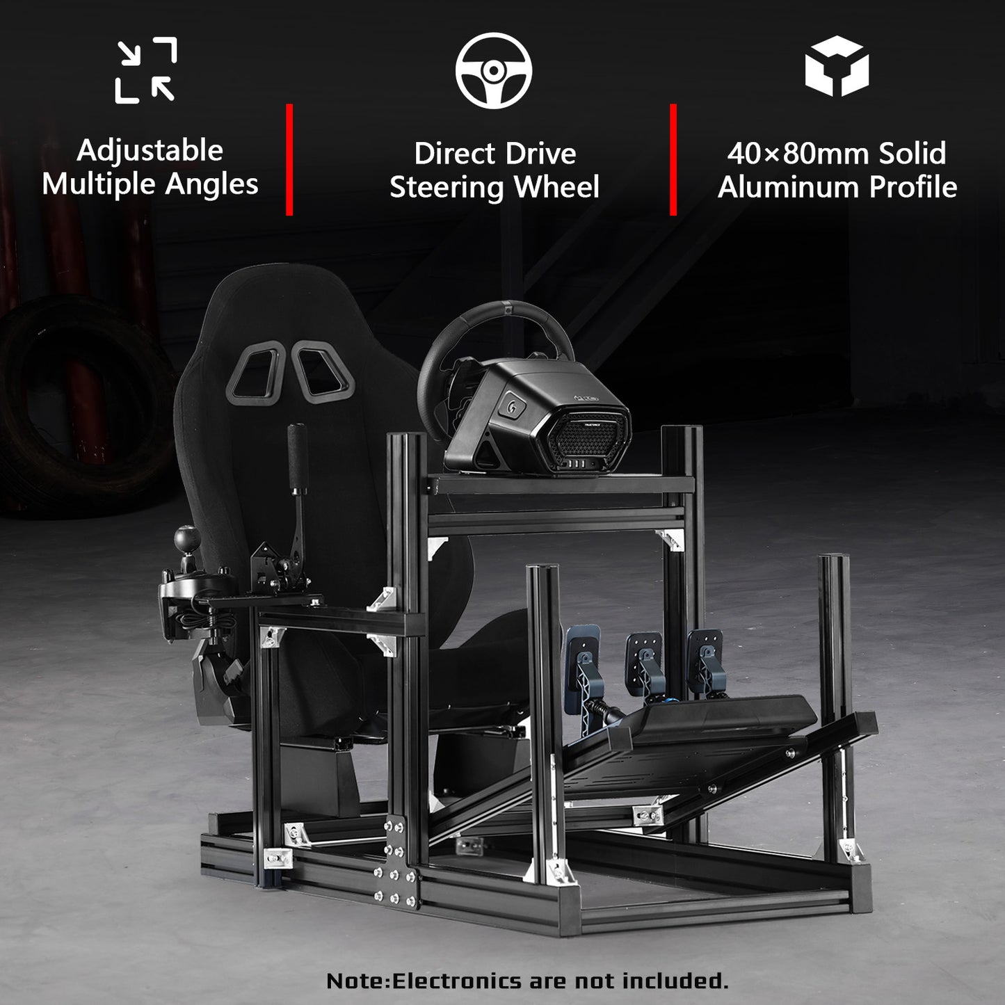 Dardoo 4080 Aluminum Profile Racing Sim Cockpit with Black Seat, Ultra Strength & Rigidity, Fit for Logitech,Thrustmaster, Fanatec G29 G923 T248, Not Include Steering Wheel,Pedals,Handbrake