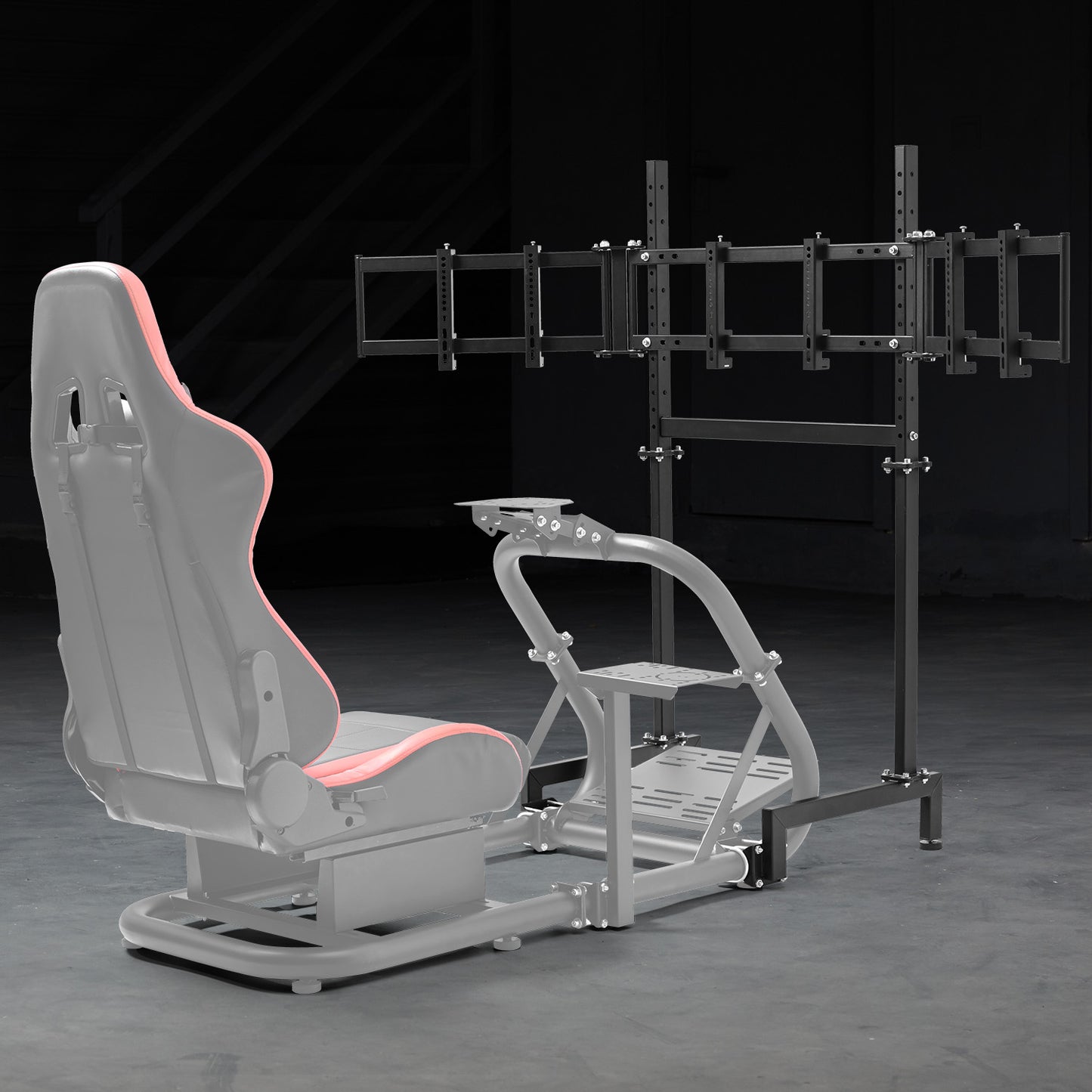 Dardoo Sim Racing Triple Monitor Stand with Adjustable Height & Width for 27 or 32 Inch Display 3 Screens TV Mount Compatible with Round Tube Racing Sim Cockpit