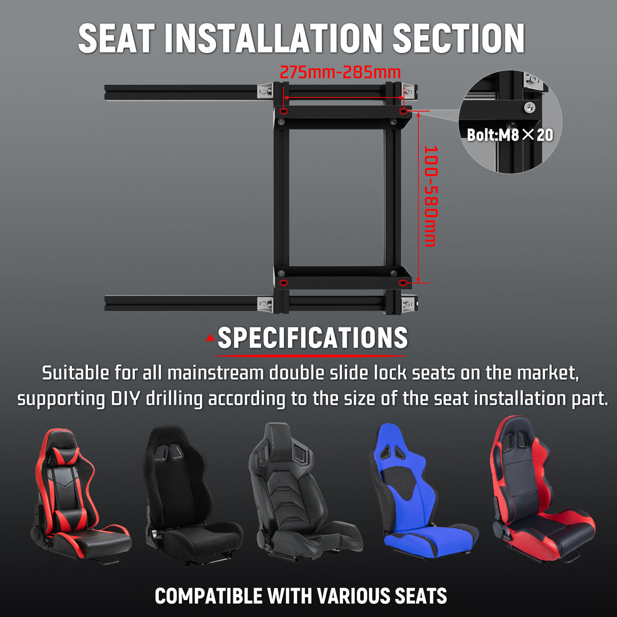 Dardoo 4080 Aluminum Profile Racing Simulator Cockpit with Triple Monitor Mount, Unlimited Adjustment, Fit for Thrustmaster, Fanatec, Moza, Logitech G29 GPro, Not Include Steering Wheel,Pedals,Handbrake