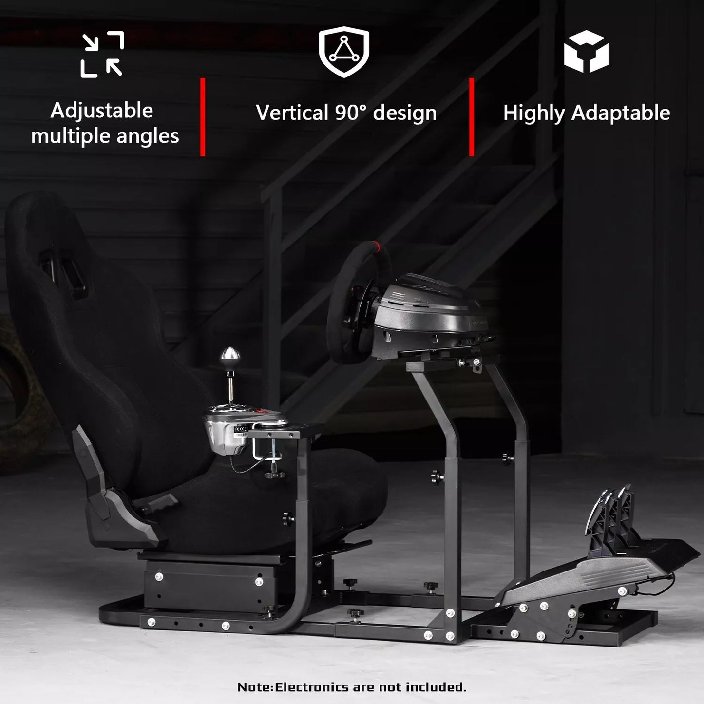 Dardoo Adjustable Racing Wheel Stand Frame with Black Seat, Gear Shifter Mount Fits for Logitech G27 G29 G920 G923, Thrustmaster, Fanatec Racing Wheel Stand Gaming Steering Stand
