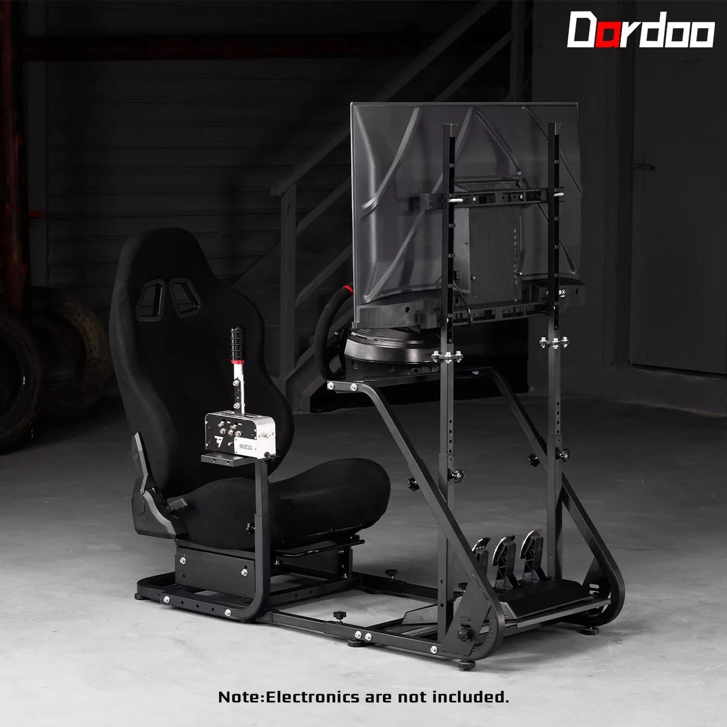 Dardoo Racing Simulator Cockpit with Monitor Stand and Gaming Chair Adjustable Fits for All Logitech G923 G29 G920, Thrustmaster Steering Wheel Stand without Shifter, Wheel, Pedals and Display