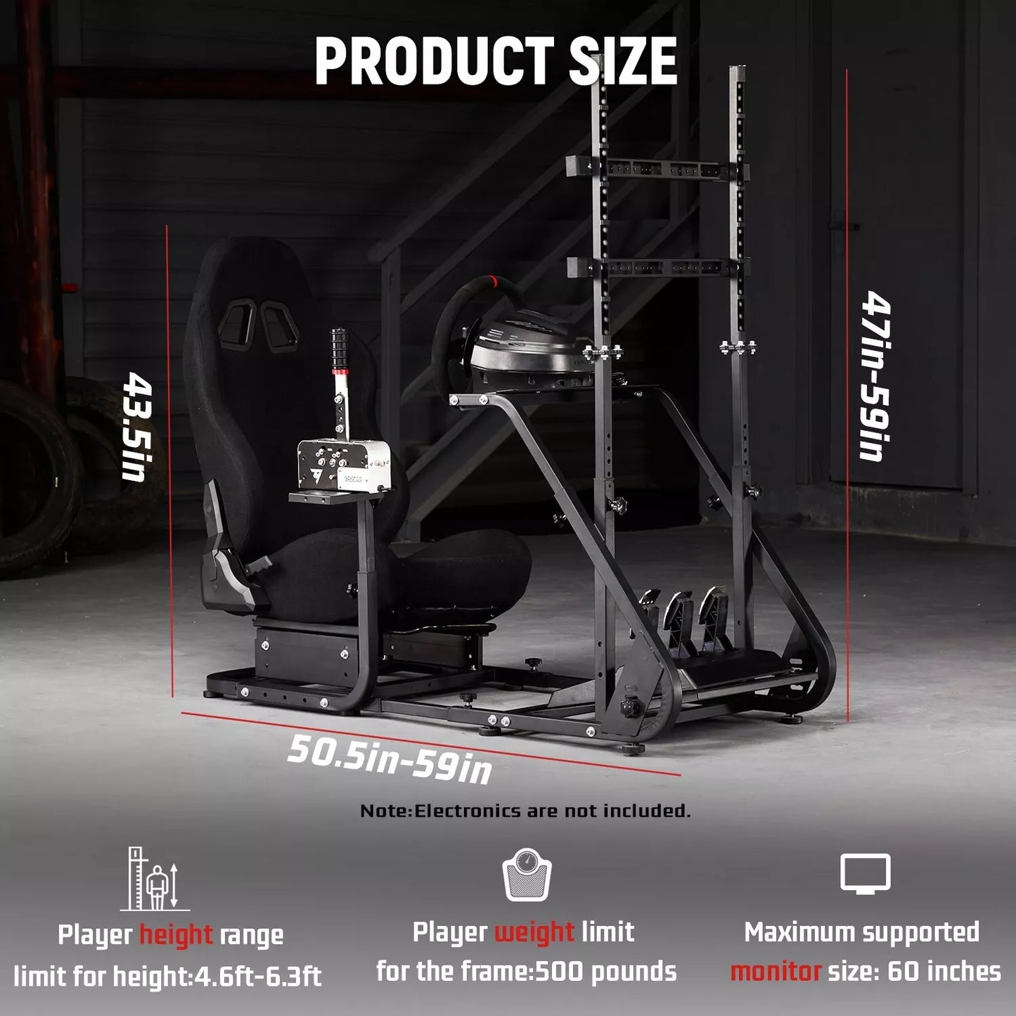Dardoo Racing Simulator Cockpit with Monitor Stand and Gaming Chair Adjustable Fits for All Logitech G923 G29 G920, Thrustmaster Steering Wheel Stand without Shifter, Wheel, Pedals and Display
