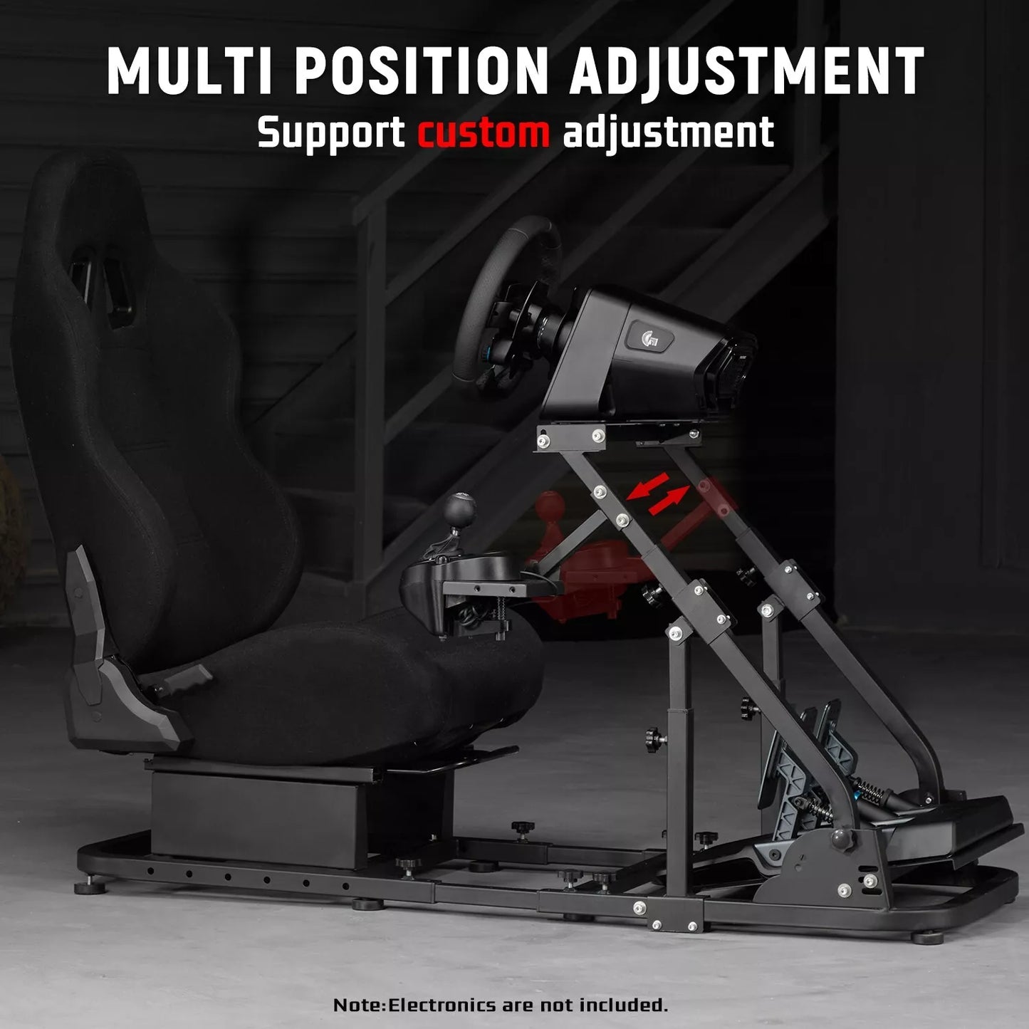 Dardoo Racing Simulator Cockpit Frame Adjustable with Blackseat Racing Wheel Stand Fits for Logitech G923 G29 G920 Thrustmaster Fanatec with Support Seat, Not included Steering Wheel, Pedal, Shifter