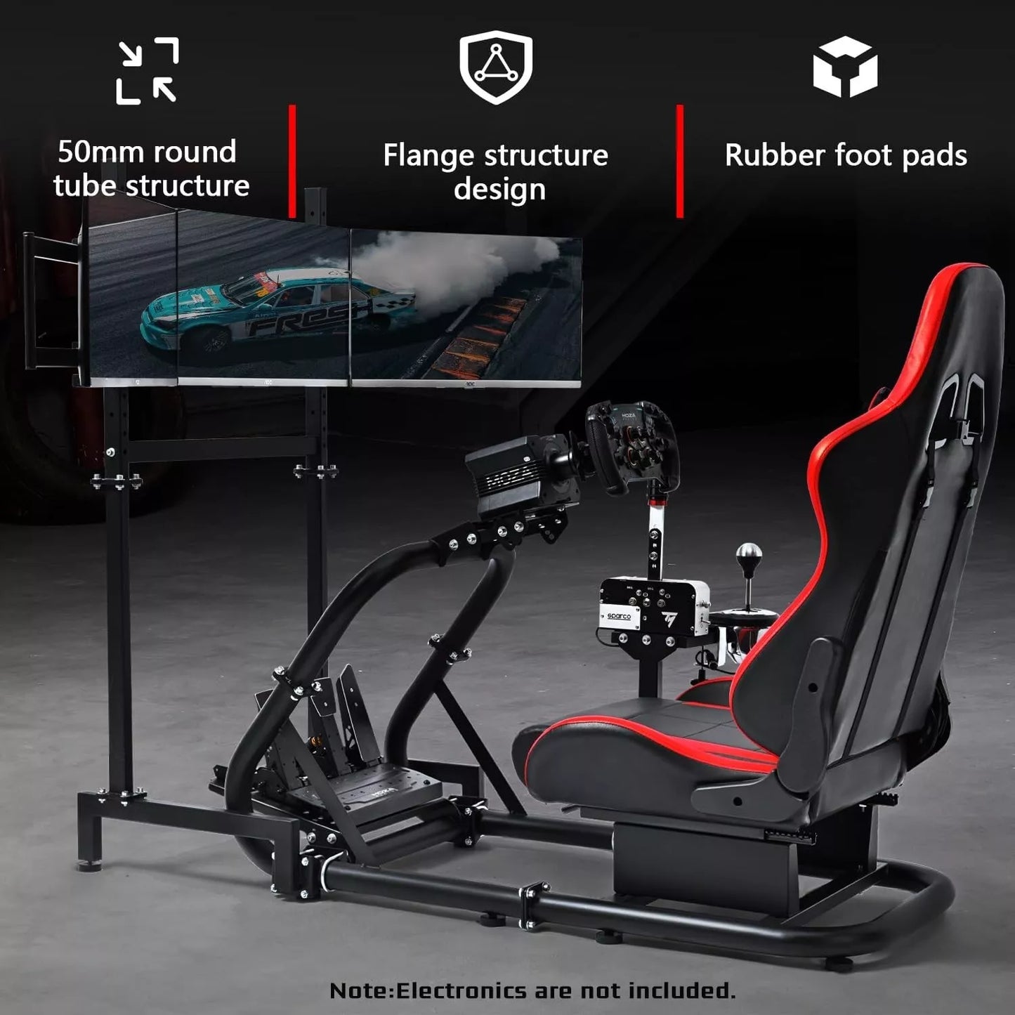 Dardoo Racing Simulator Cockpit with Triple Monitor Stand and Seat Fit for Logitech G29 Thrustmaster