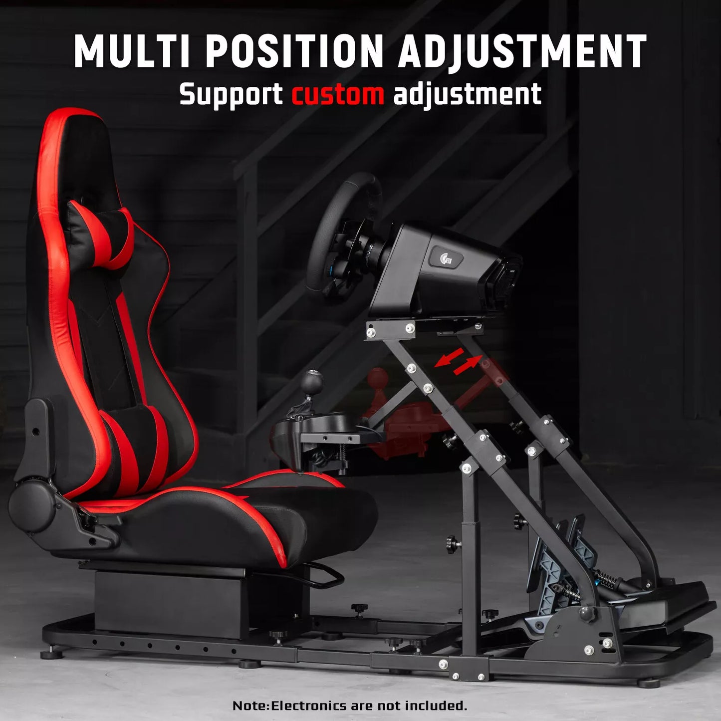 Dardoo Racing Simulator Cockpit Frame with Redseat Fits for Logitech G923 G29 G920, Thrustmaster T80 T150, Fanatec Racing Wheel Stand Adjustable Stability, Without Steering Wheel, Pedal and Handbrake