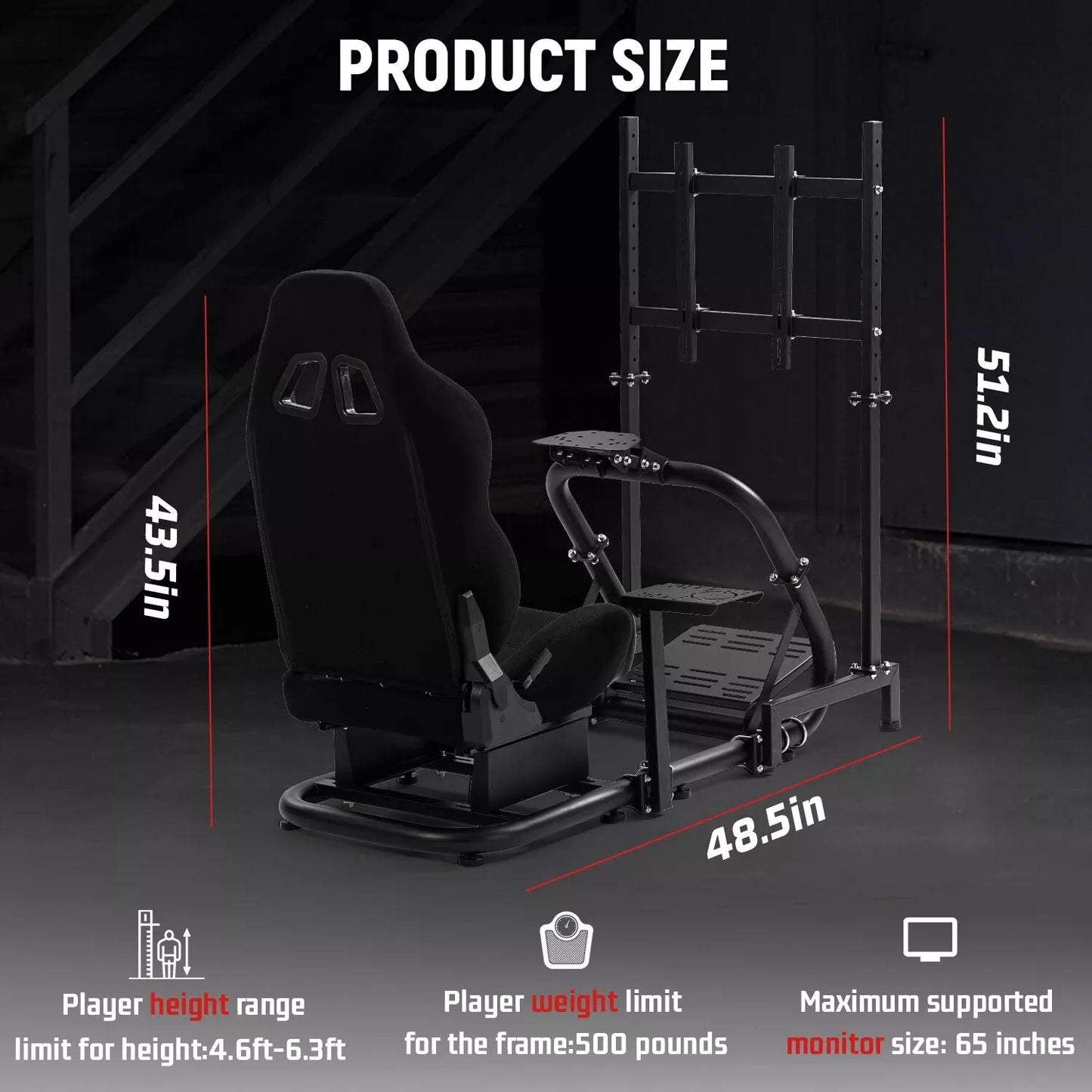Dardoo G920 Pro Sim Racing Cockpit with Monitor Stand BlackSeat Driving Gaming Seat Fit for All Logitech G29 G920, Thrustmaster Xbox, PS4, PC, Includes only cockpit, seat and monitor stand(75+54)