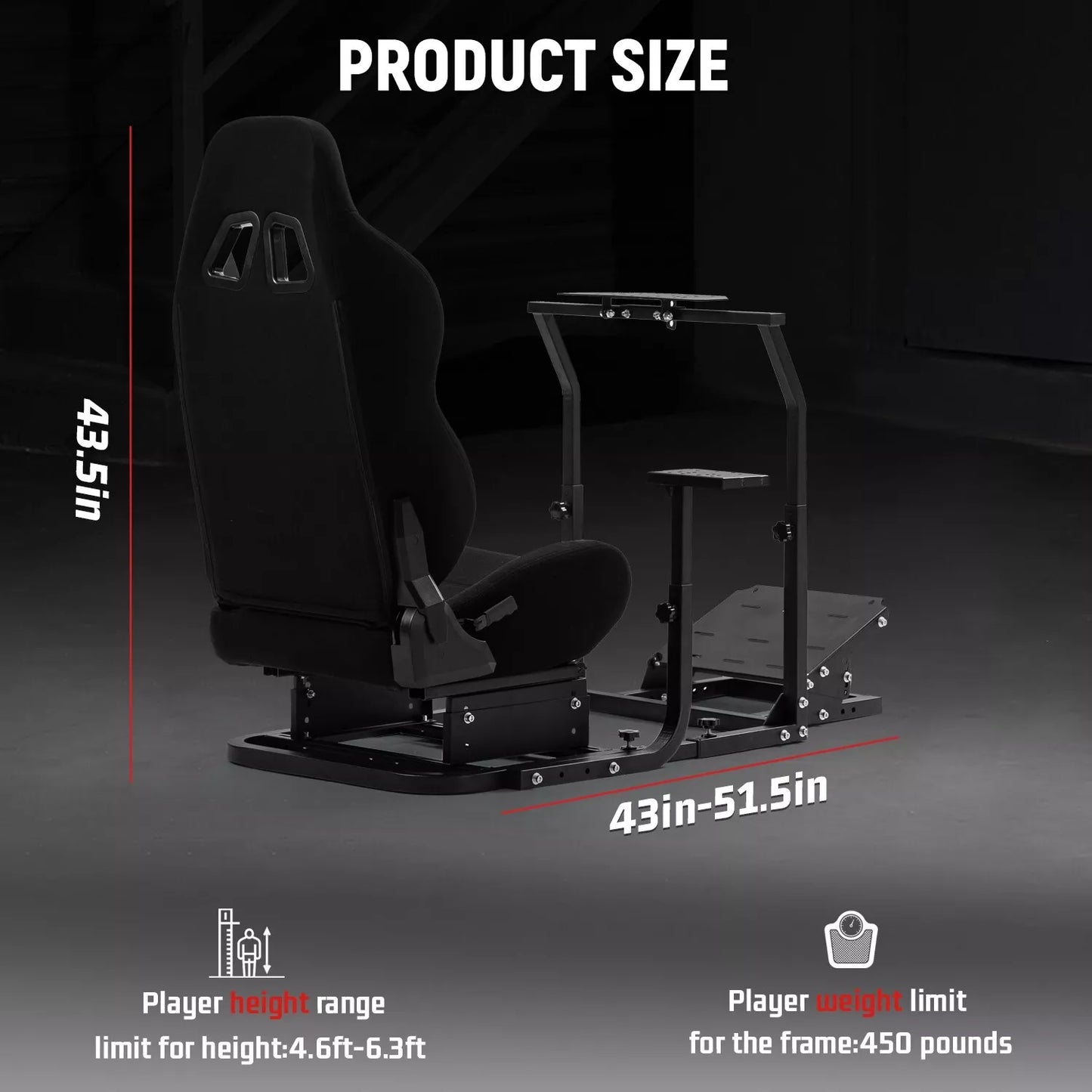 Dardoo Adjustable Racing Wheel Stand Frame with Black Seat, Gear Shifter Mount Fits for Logitech G27 G29 G920 G923, Thrustmaster, Fanatec Racing Wheel Stand Gaming Steering Stand