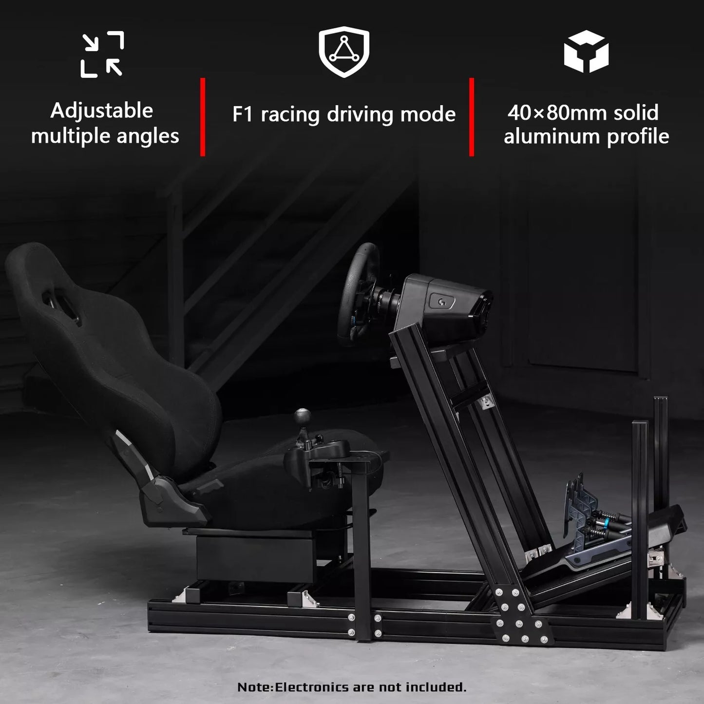 Dardoo F1 Racing Wheel Stand Cockpit with Seat, Rugged Profile 40 x 80 mm Wheel Cage Fits For Logitech G920 & G923,Thrustmaster Sim Racing Stand without Steering Wheel, Pedal, Handbrake