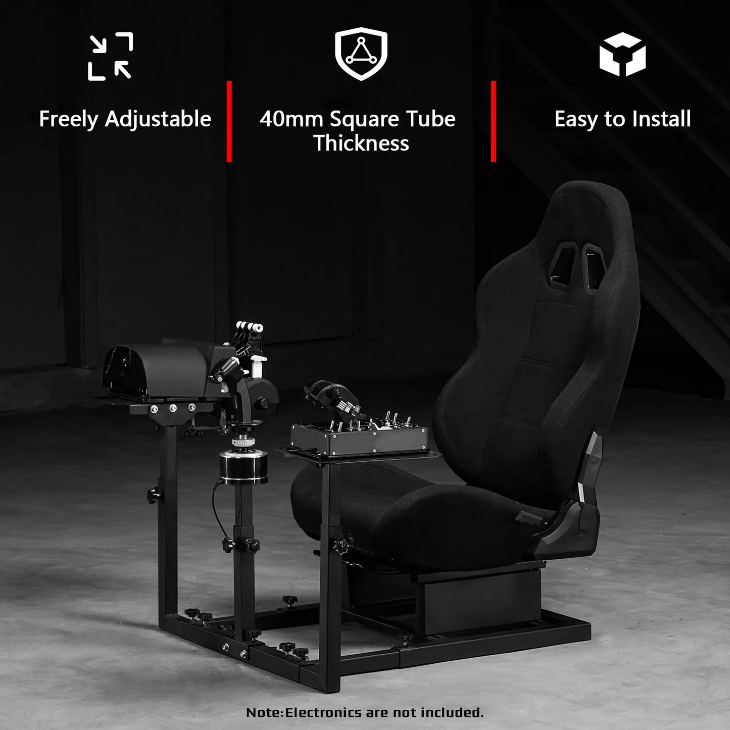 Dardoo Flight Game Cockpit With Blackseat And Racing Simulator Mount, Compatible With Thrustmaster HOTAS WARTHOG, Not Included Throttle,Joystick,Pedals